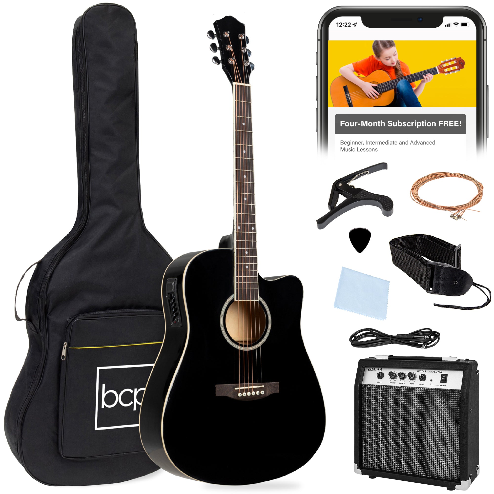 Beginner Acoustic Electric Cutaway Guitar Set w/ Gig Bag, Strap - 41in