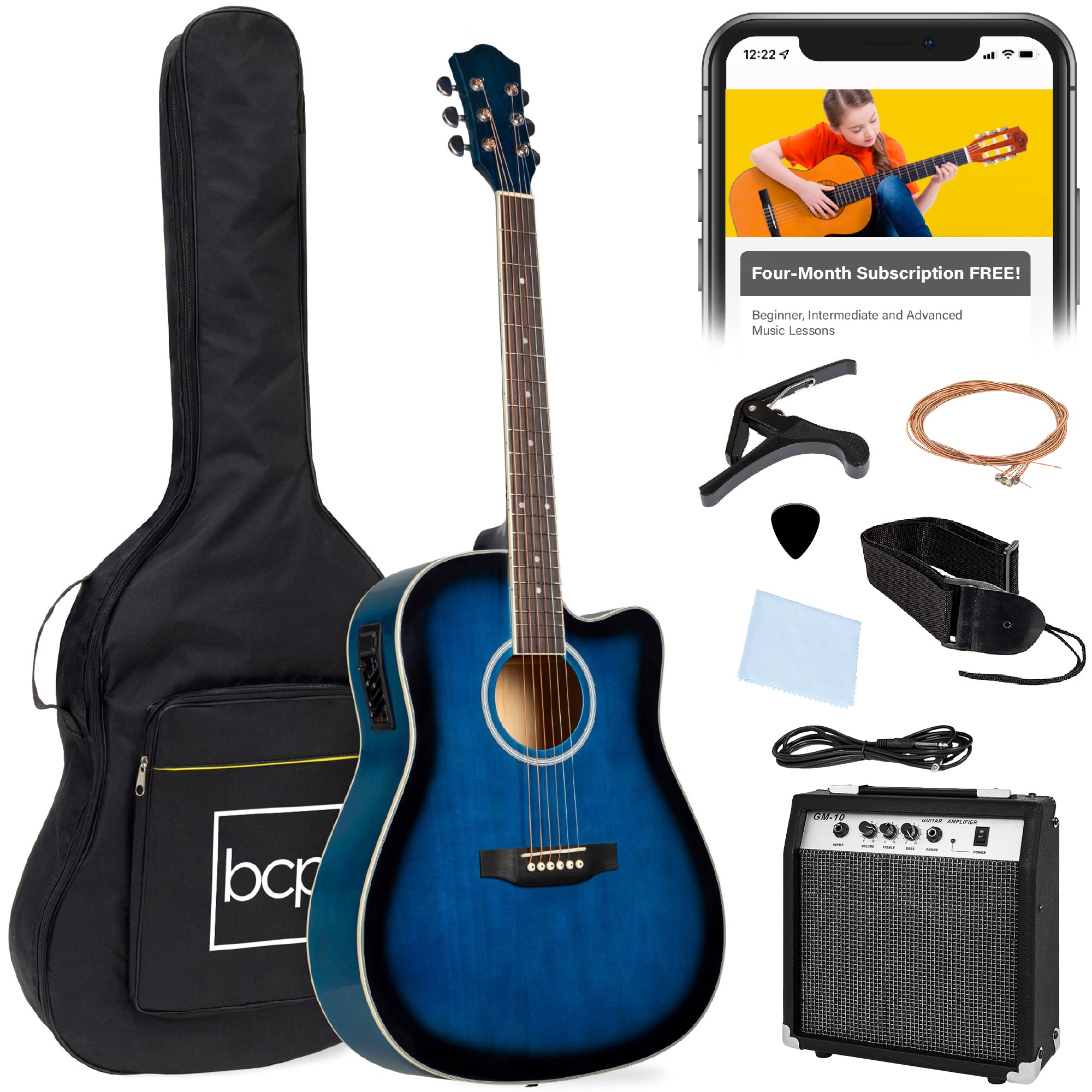 Beginner Acoustic Electric Cutaway Guitar Set w/ Gig Bag, Strap - 41in