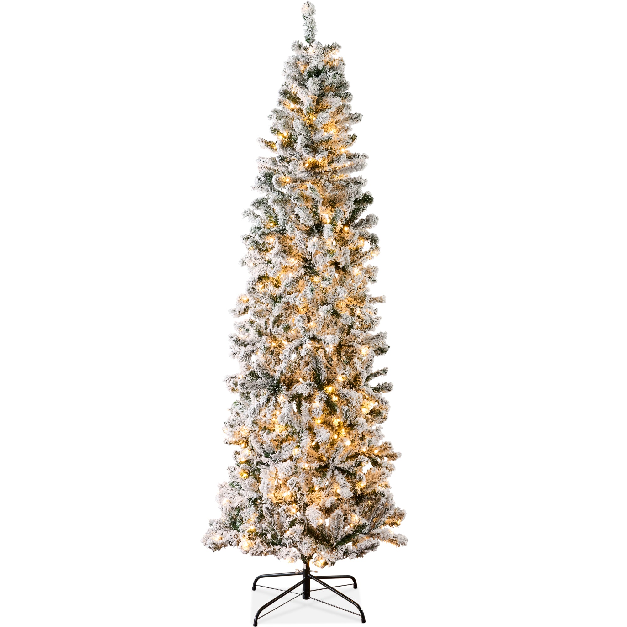 Pre-Lit Snow Flocked Artificial Pencil Christmas Tree