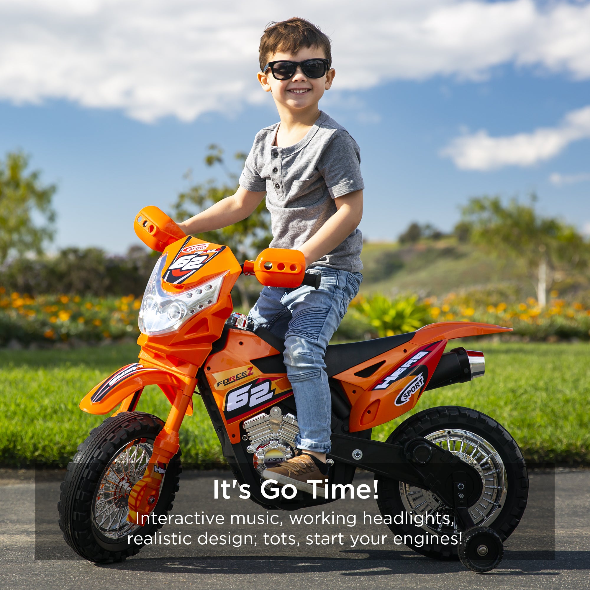 JOYLDIAS 12V Electric Kids Ride-On Motorcycle – Dirt Bike Motorbike With Training Wheels, Ages 3-7