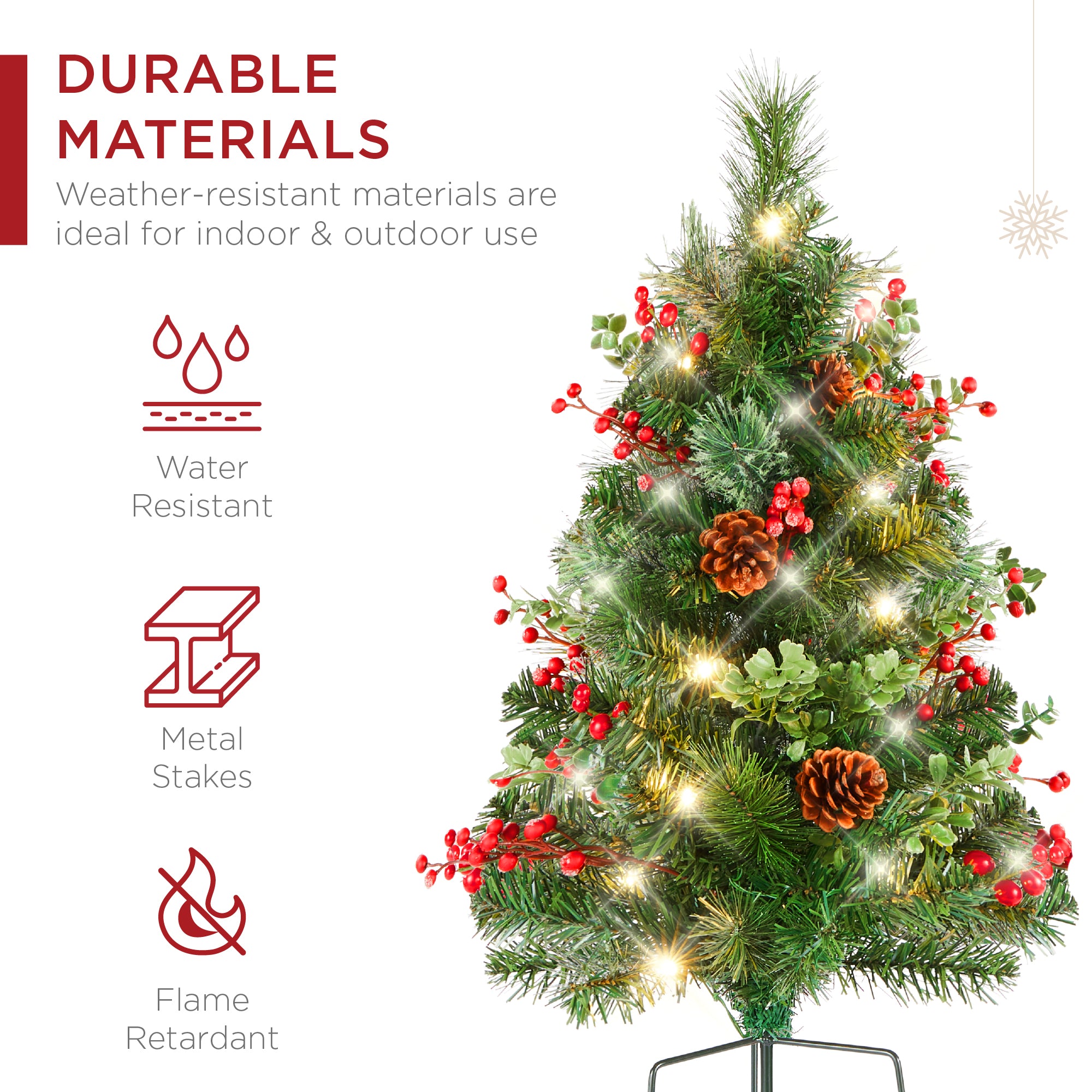 Set of 2 Pre-Lit Pathway Christmas Trees w/ Pine Cones, Timer - 24.5in