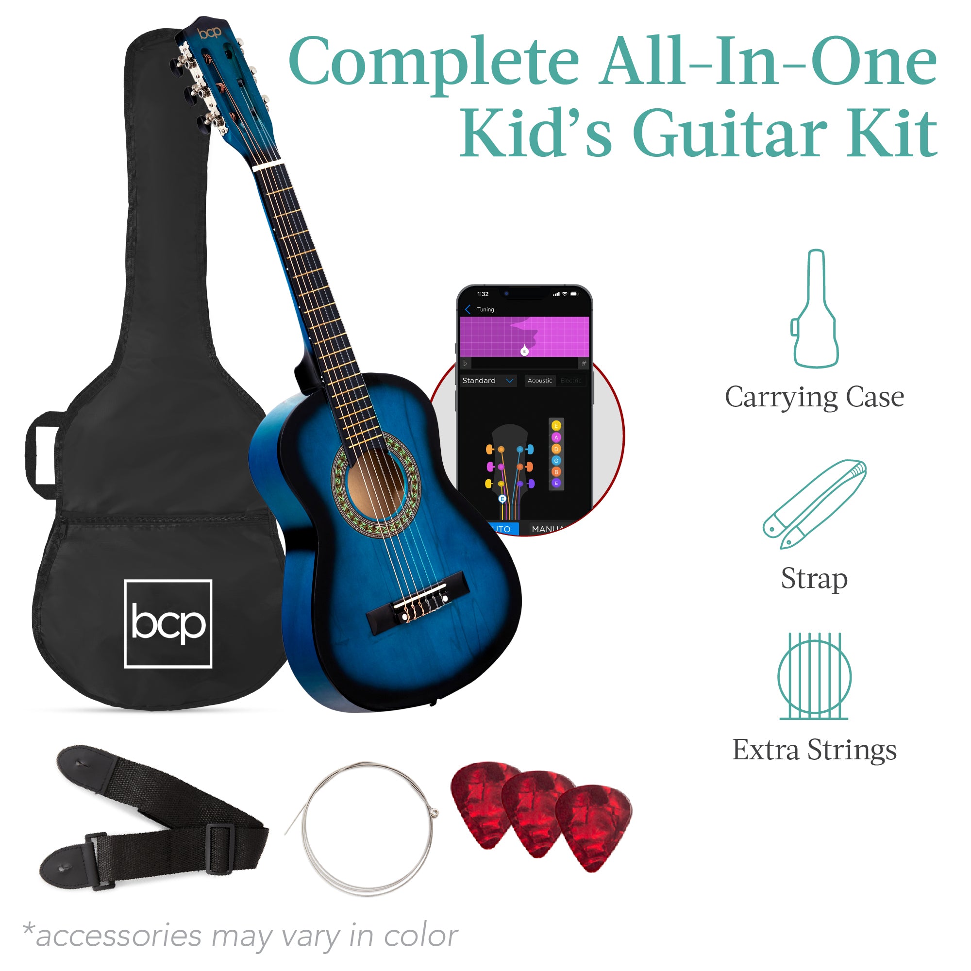 Kids Acoustic Guitar Beginner Starter Kit w/ Carrying Case - 30in