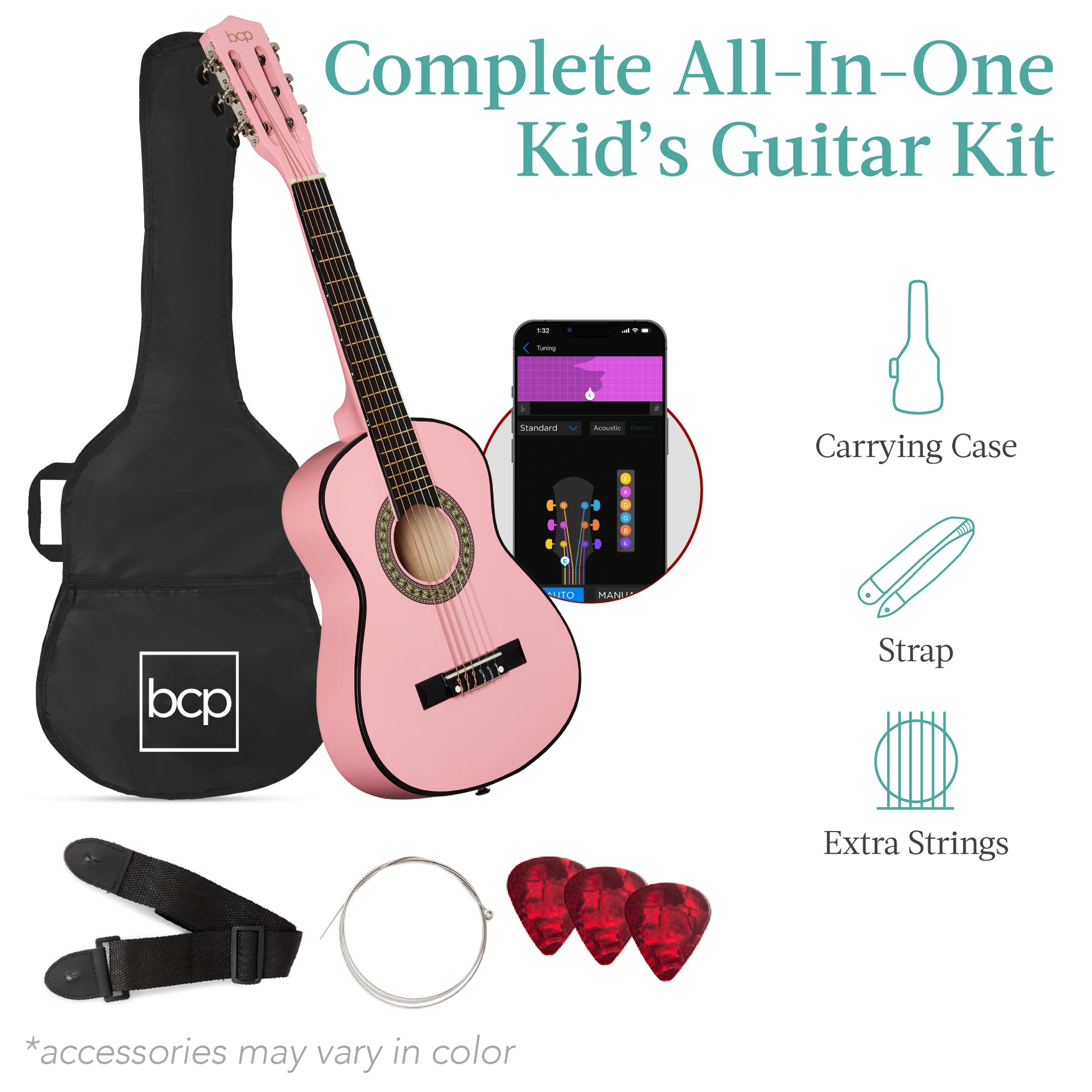 Kids Acoustic Guitar Beginner Starter Kit w/ Carrying Case - 30in