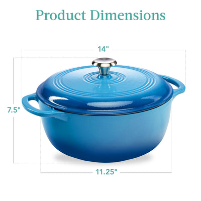 6QT Enamel Cast Iron Dutch Oven with Loop Handles, Covered Dutch Oven,  Enamel Stockpot with Lid, Blue