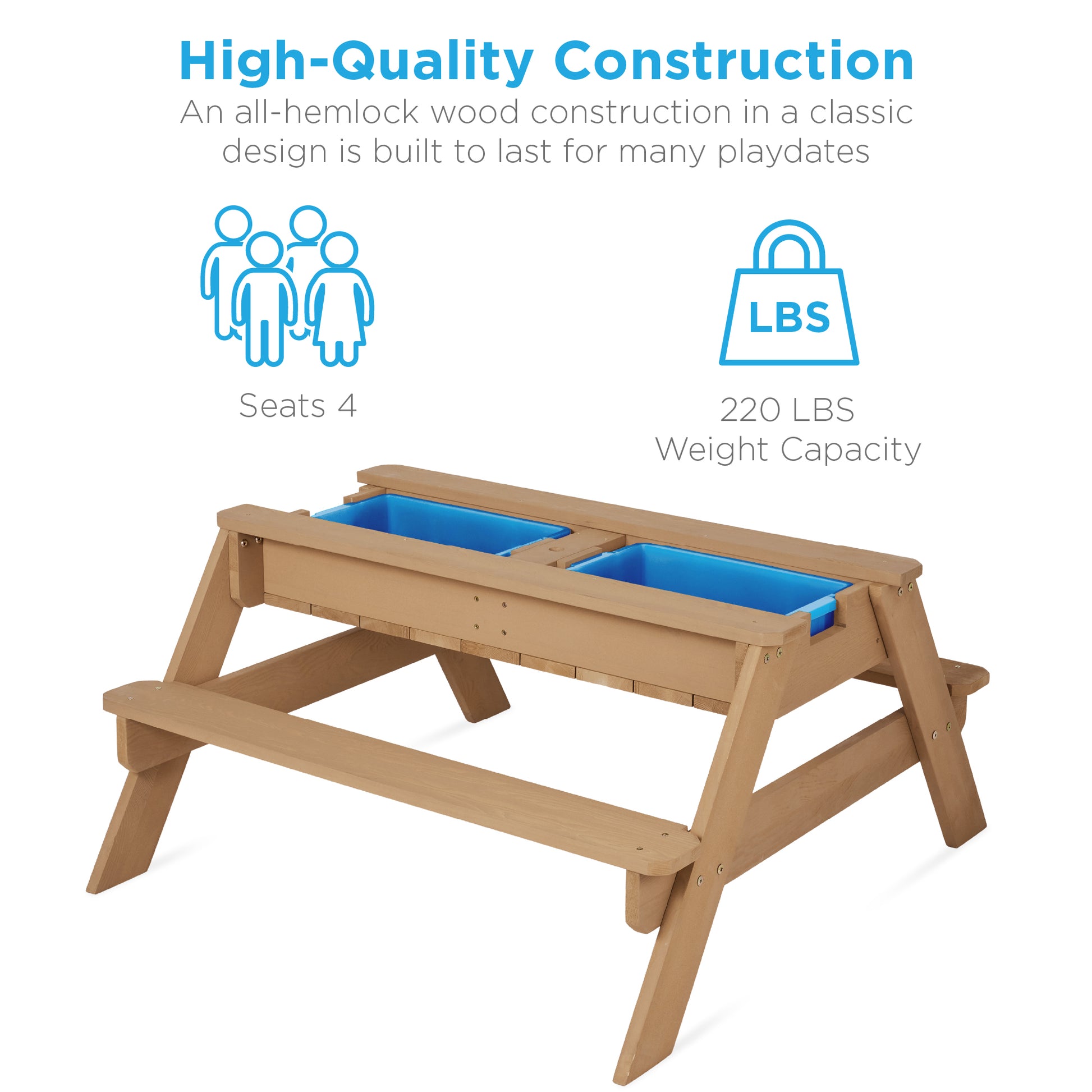 3-in-1 Kids Sand & Water Table Outdoor Wood Picnic Table w/ Umbrella