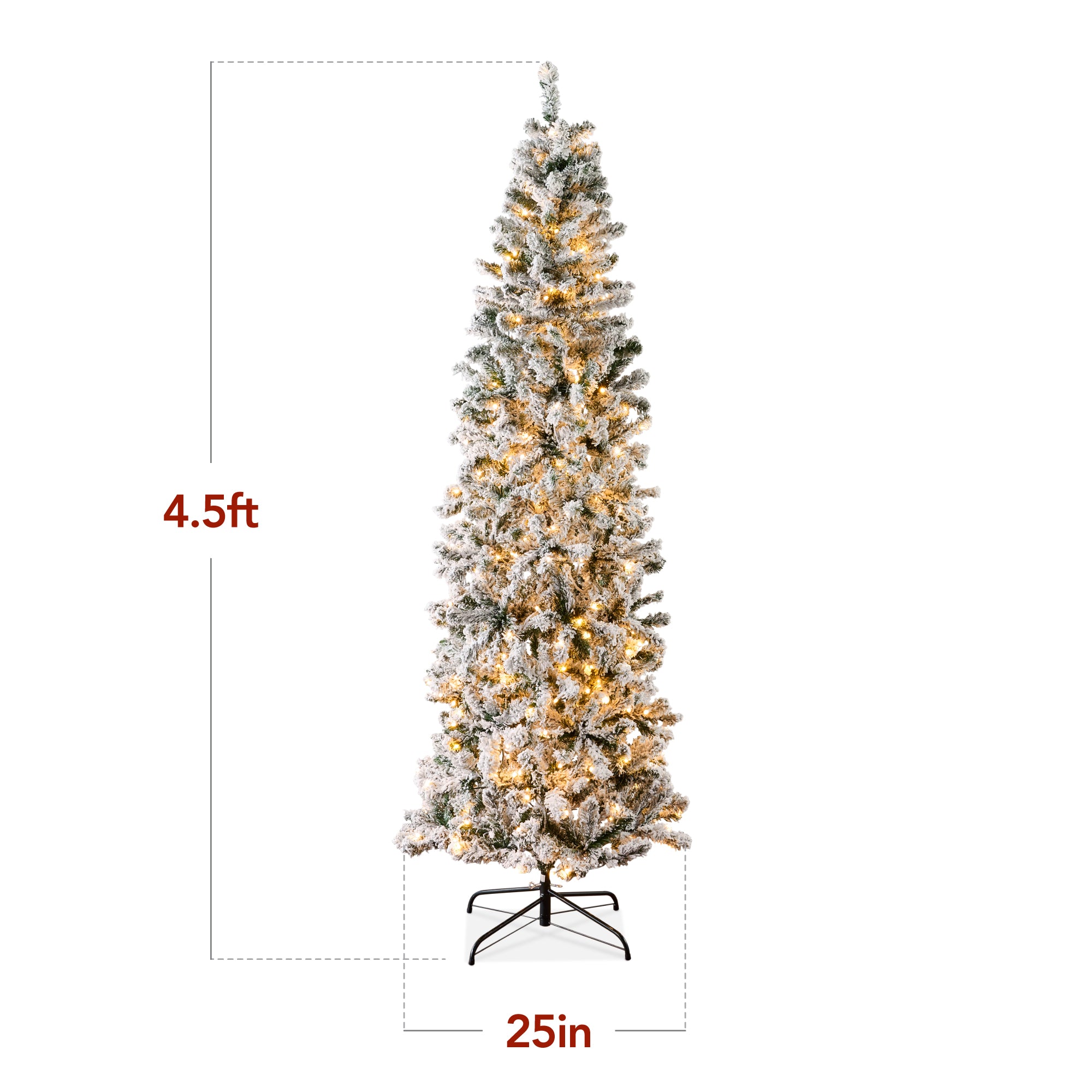 Pre-Lit Snow Flocked Artificial Pencil Christmas Tree