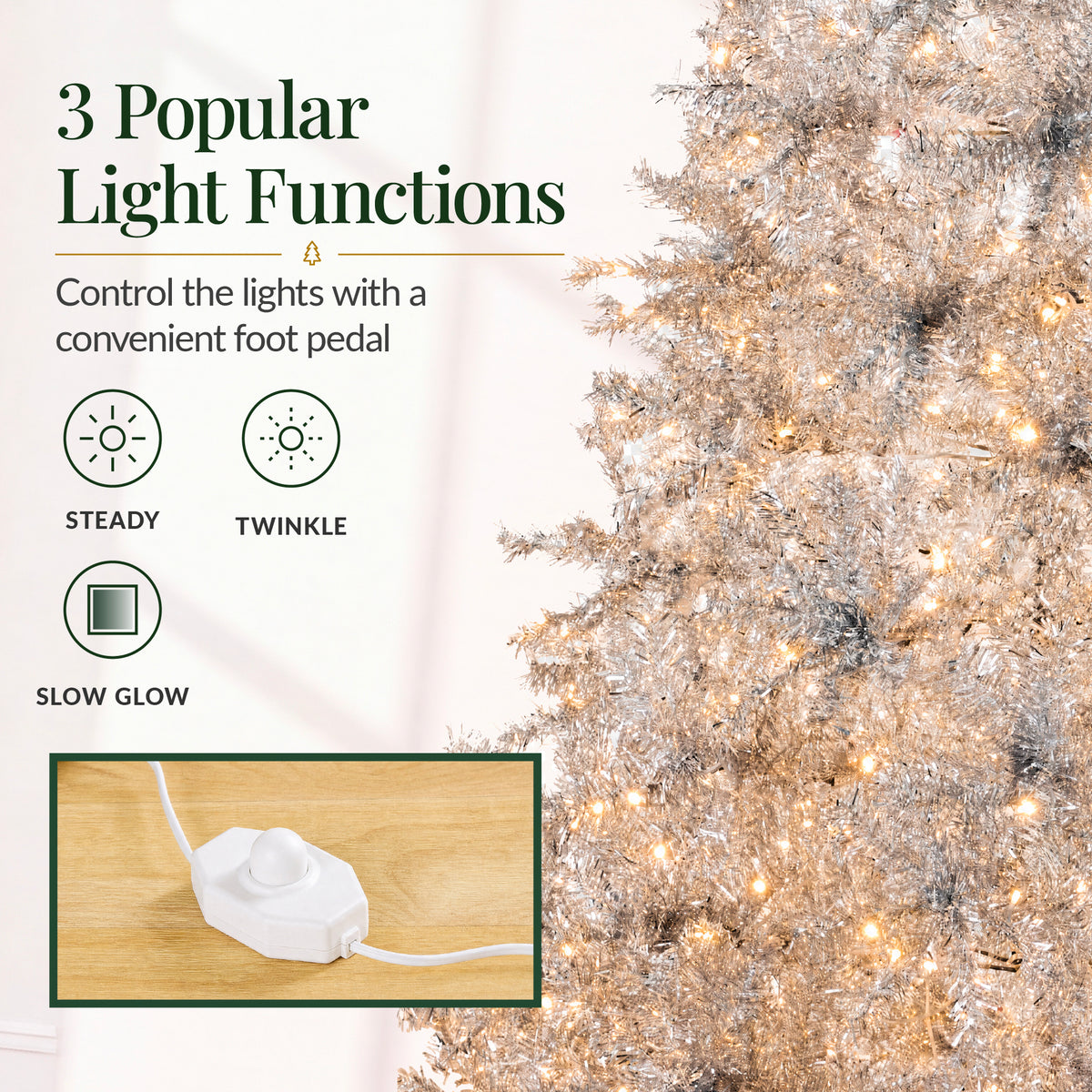 Artificial Tinsel Christmas Tree with Viral Twinkling Lights, PreLit Pine