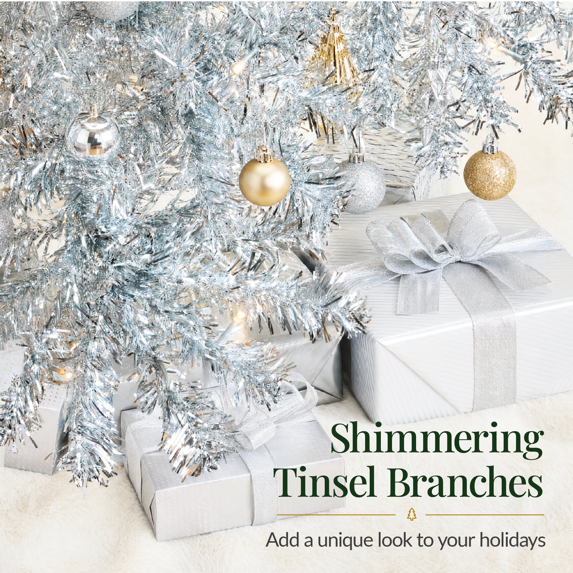 Silver Artificial Tinsel Christmas Tree w/ Foldable Stand | Best