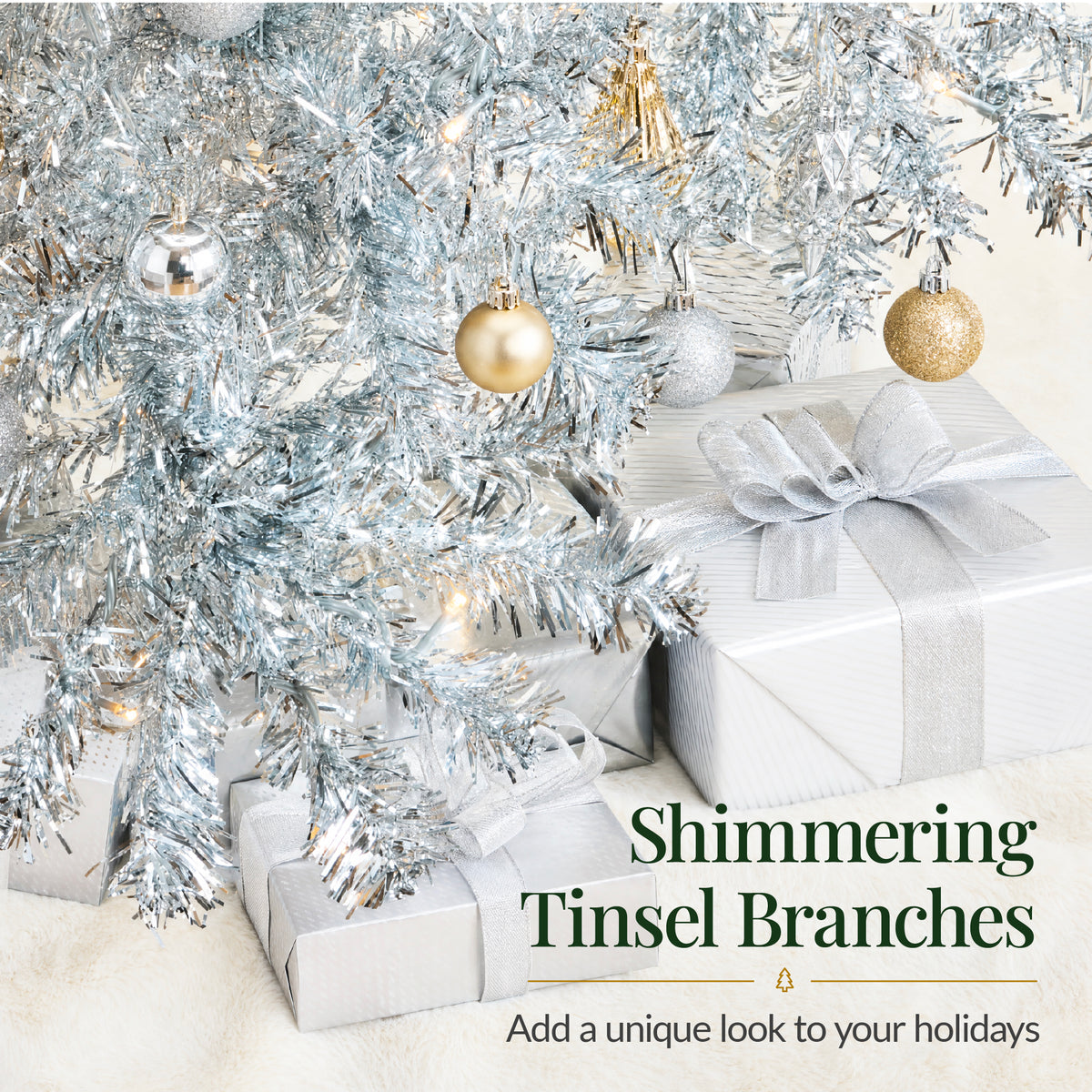 Artificial Tinsel Christmas Tree with Viral Twinkling Lights, PreLit Pine