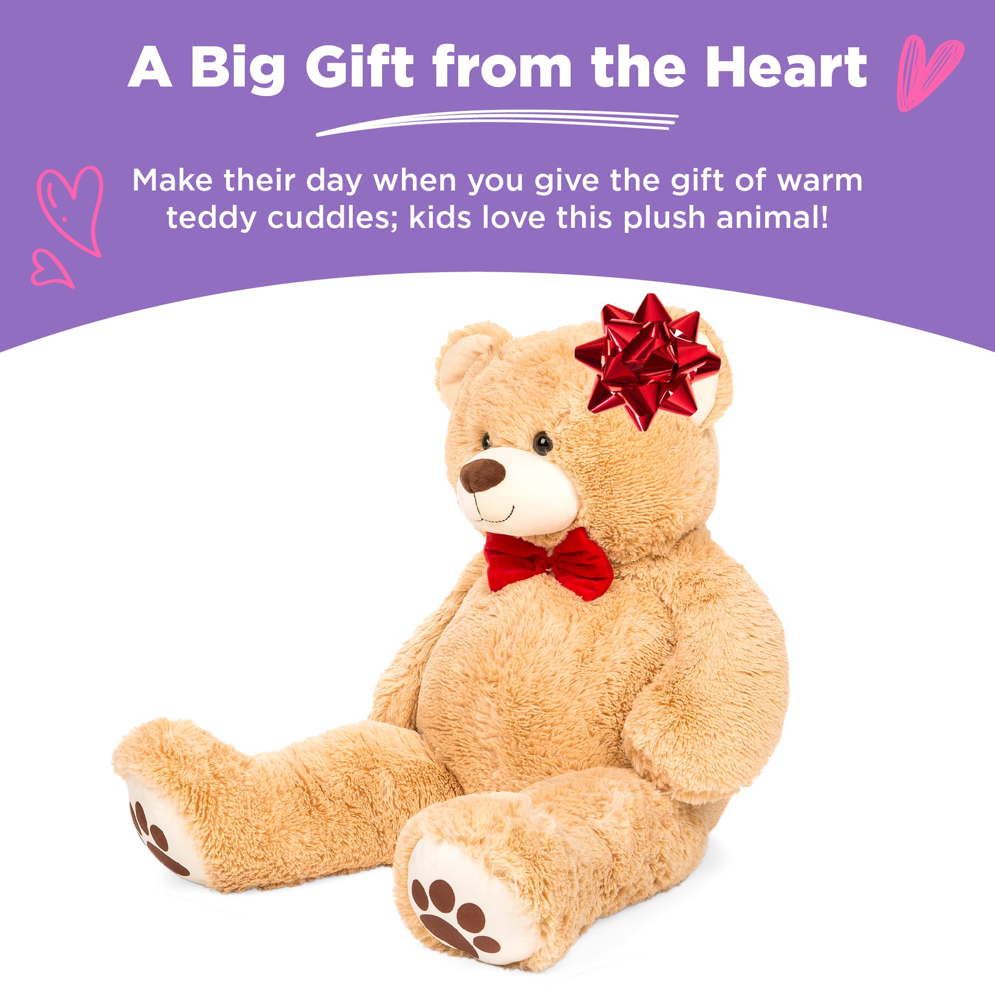 Giant Plush Teddy Bear Stuffed Animal w/ Bow Tie, Paw Prints - 35in – Best  Choice Products