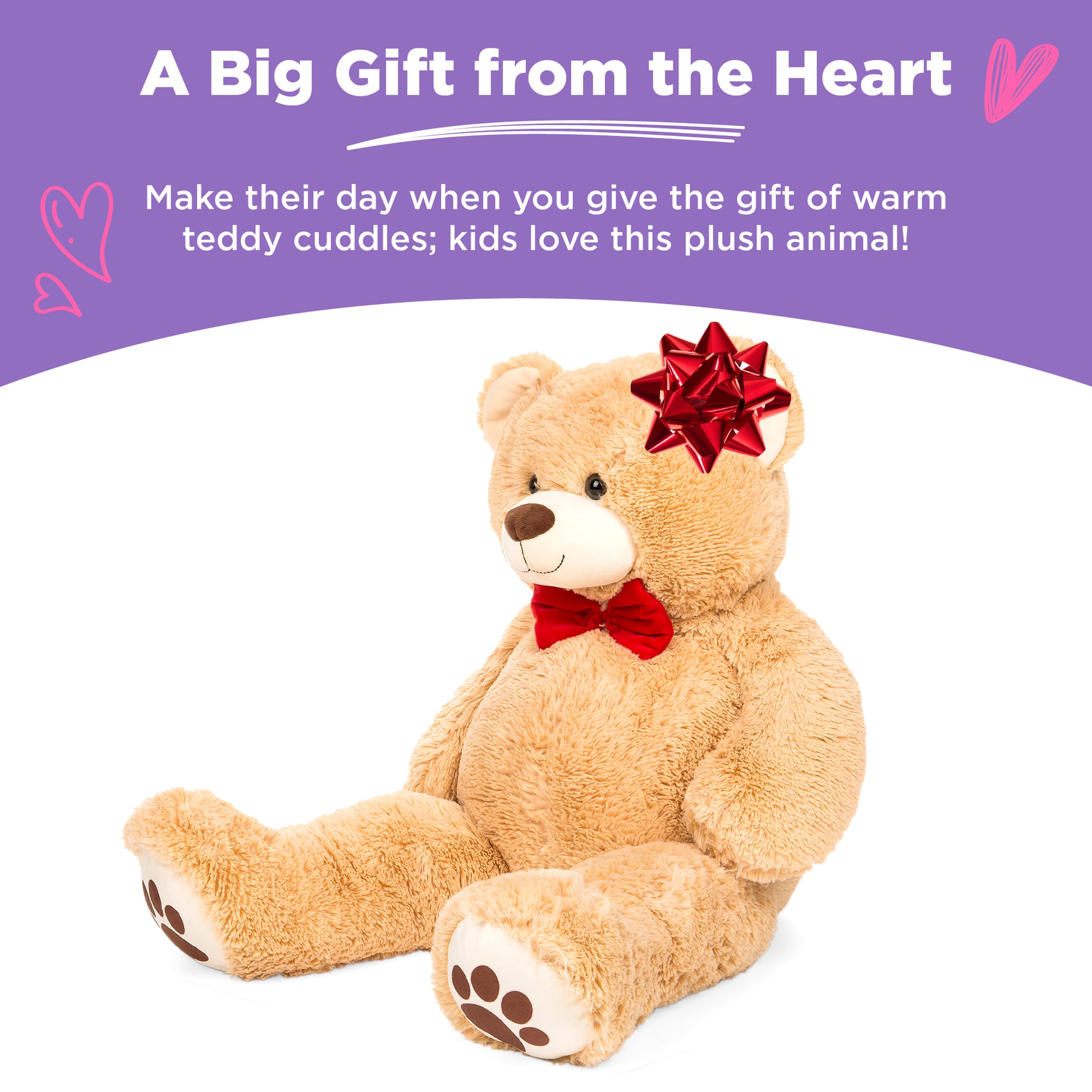 Giant Teddy Bear 5 Feet Tall - Extra Soft Jumbo Plush With Personalized Red Ribbon - Huge Stuffed Animal For Gifts & Decor