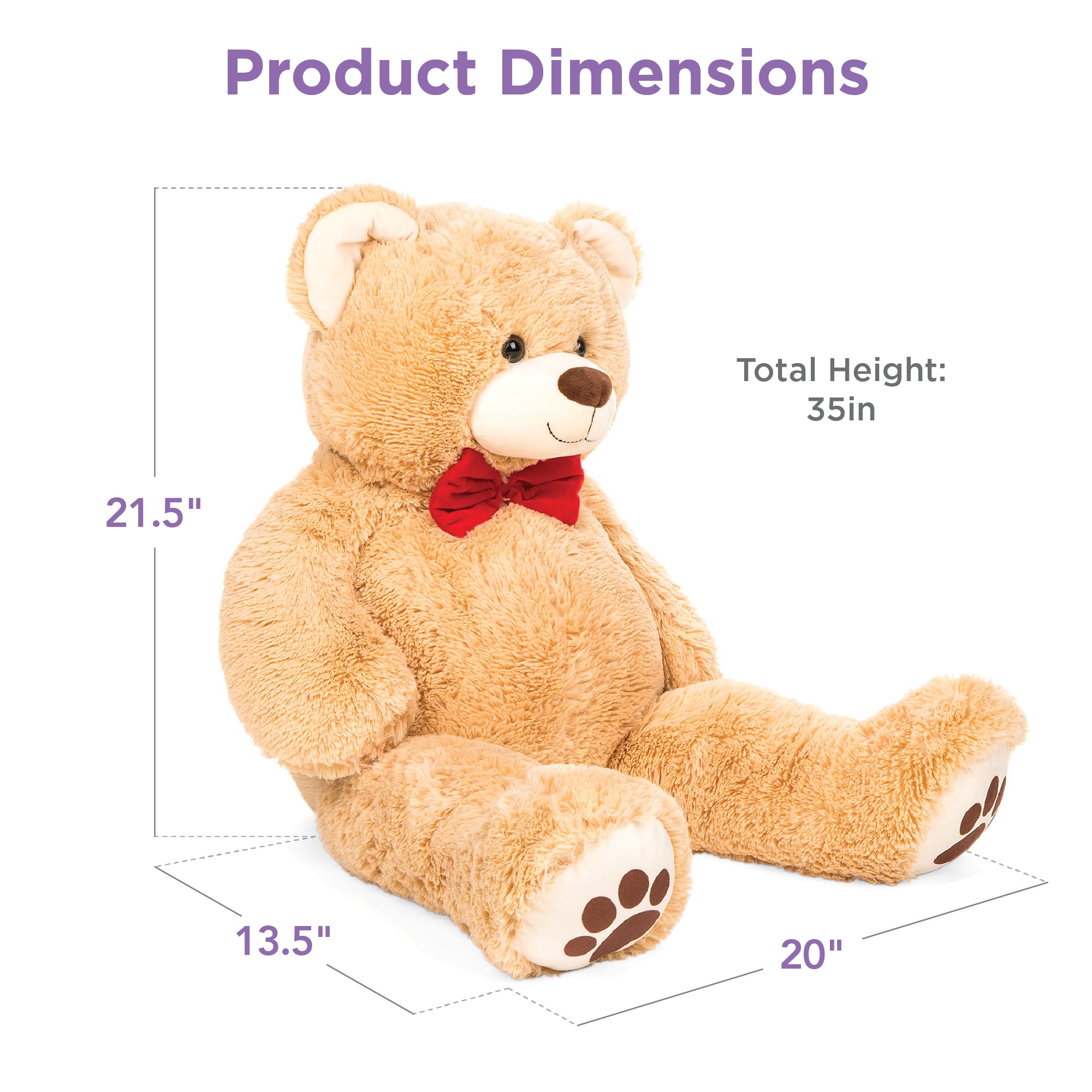 Giant Plush Teddy Bear Stuffed Animal w/ Bow Tie, Paw Prints - 35in – Best  Choice Products