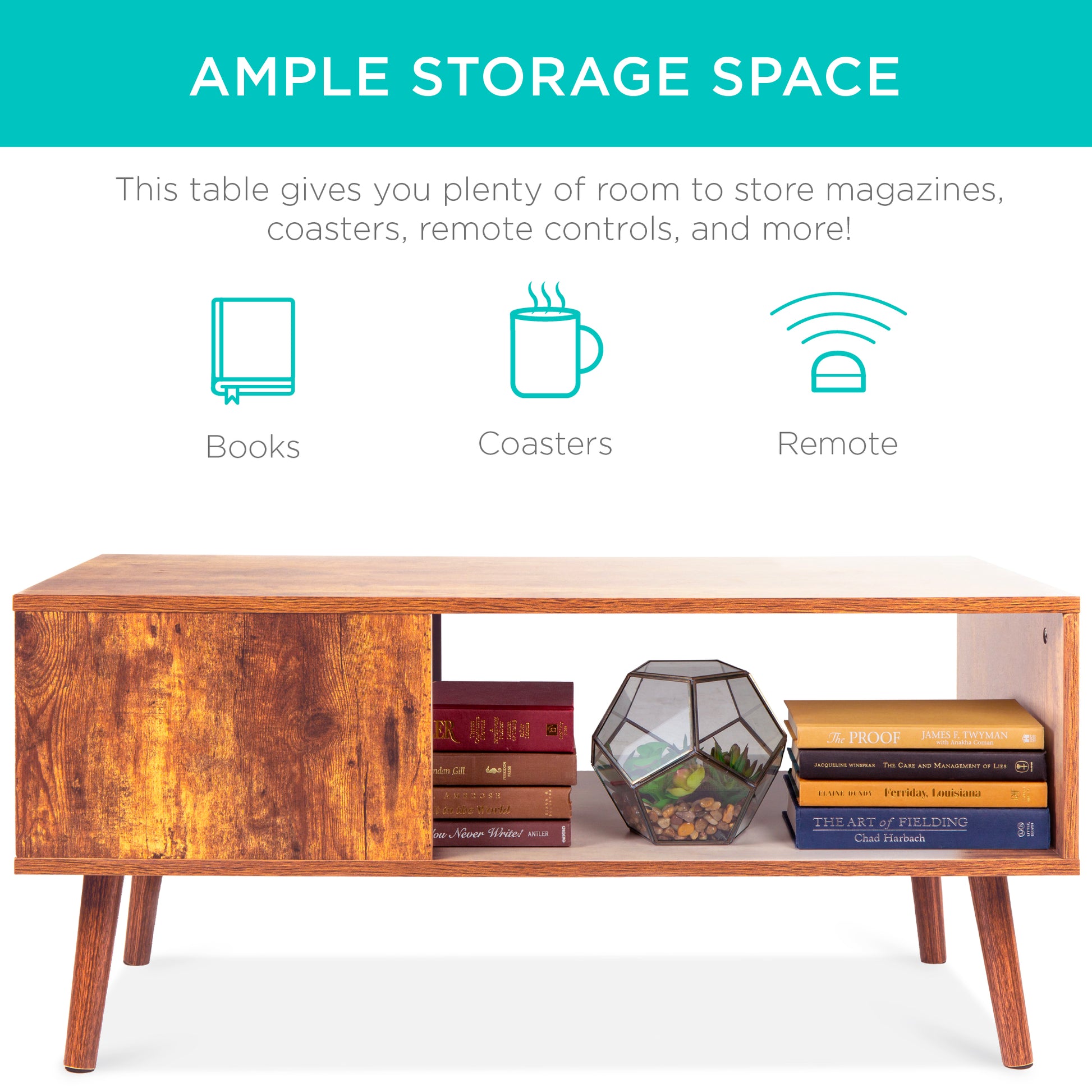 Wooden Mid-Century Modern Coffee Accent Table w/ Open Storage Shelf