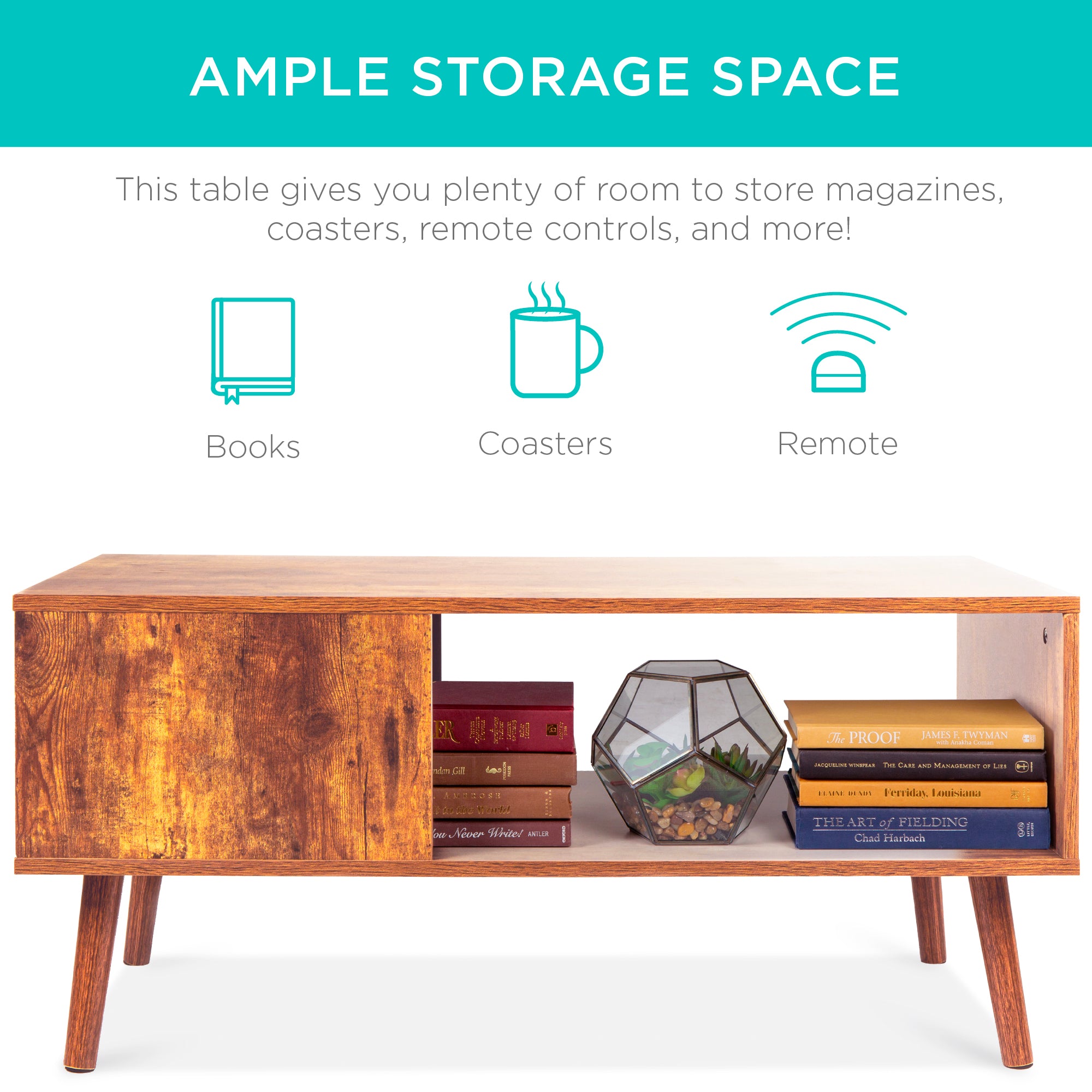 Wooden Mid-Century Modern Coffee Accent Table w/ Open Storage Shelf