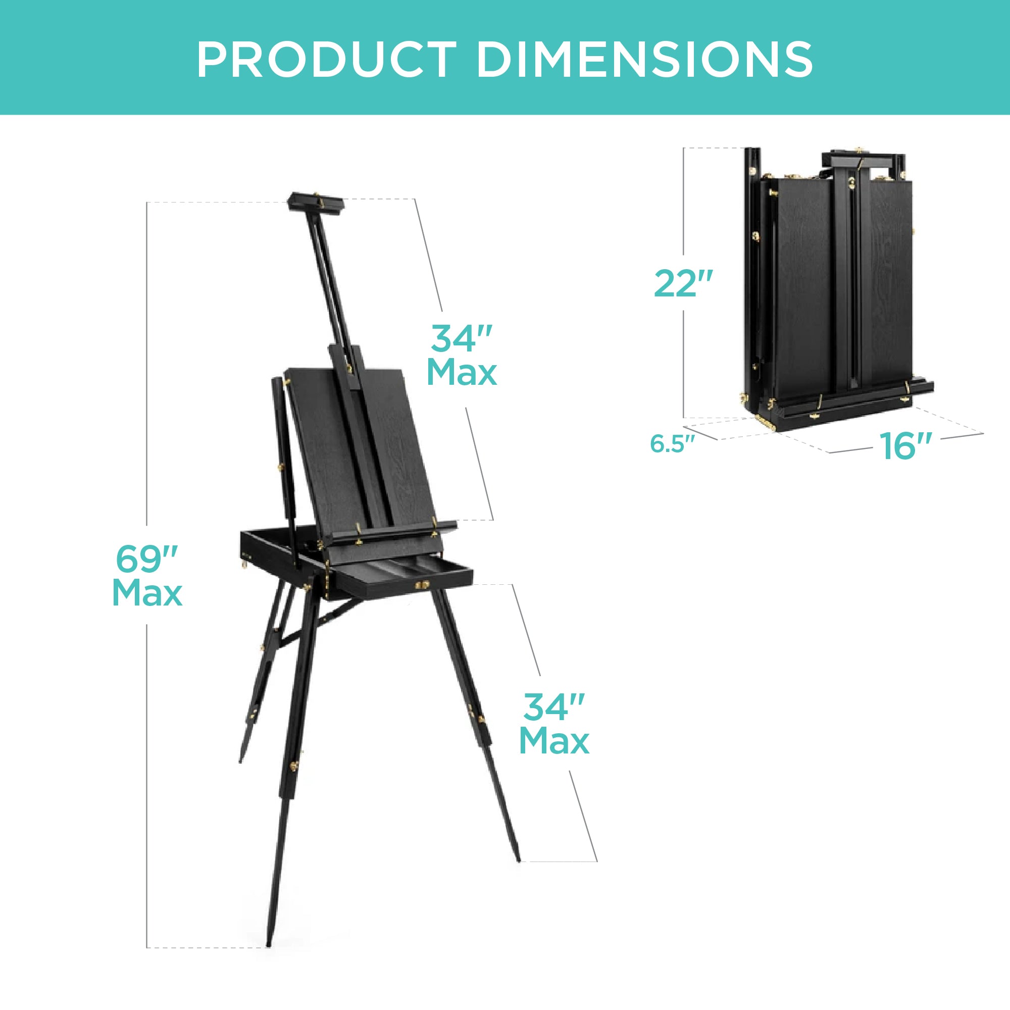 Portable Wooden French Easel w/ 32pc Beginners Kit