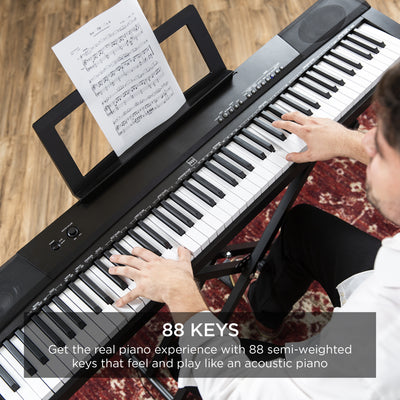 Folding Piano, Portable 88 Key Full Size Foldable Keyboard Piano  Semi-Weighted Bluetooth with Light up Keys, Sustain Pedal and Handbag,  Black, by