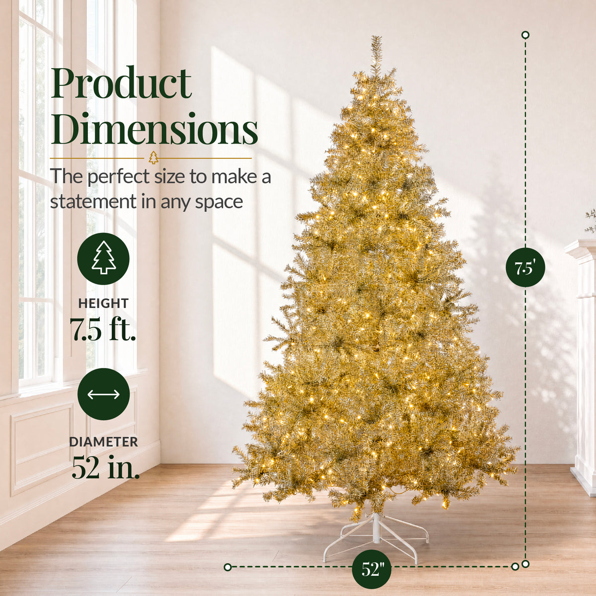 Prelit Gold Artificial Tinsel Christmas Tree w/ Foldable Stand