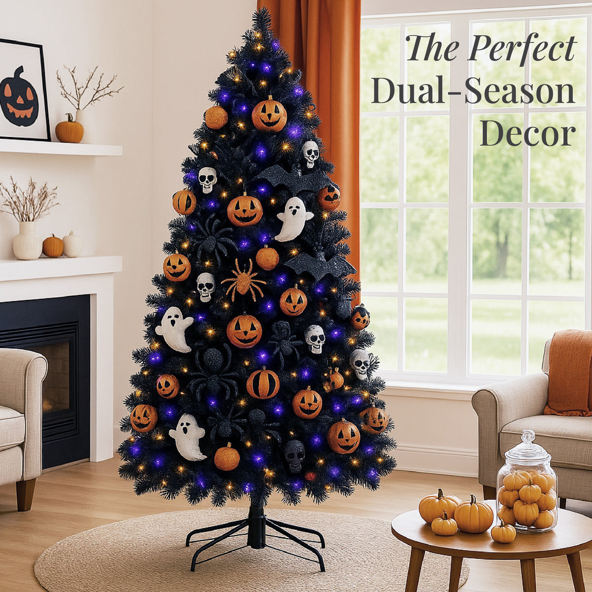 Artificial Black Christmas Tree, Unlit Pine Design w/Easy Assembly