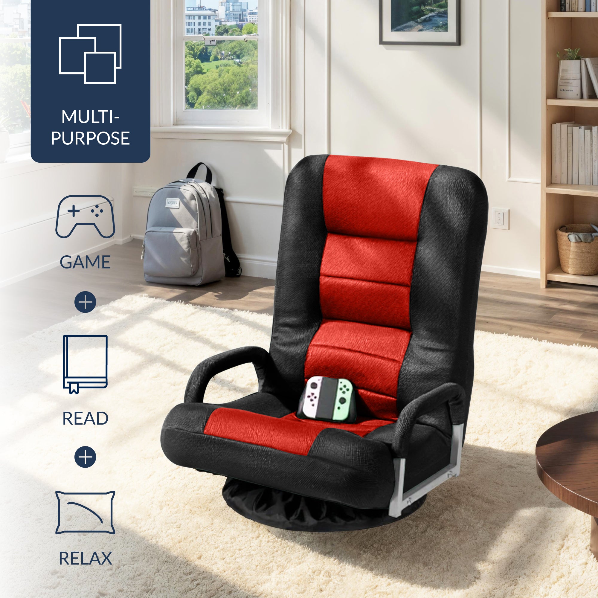 Gaming Floor Chair w/ 360-Degree Swivel, Armrest, Adjustable