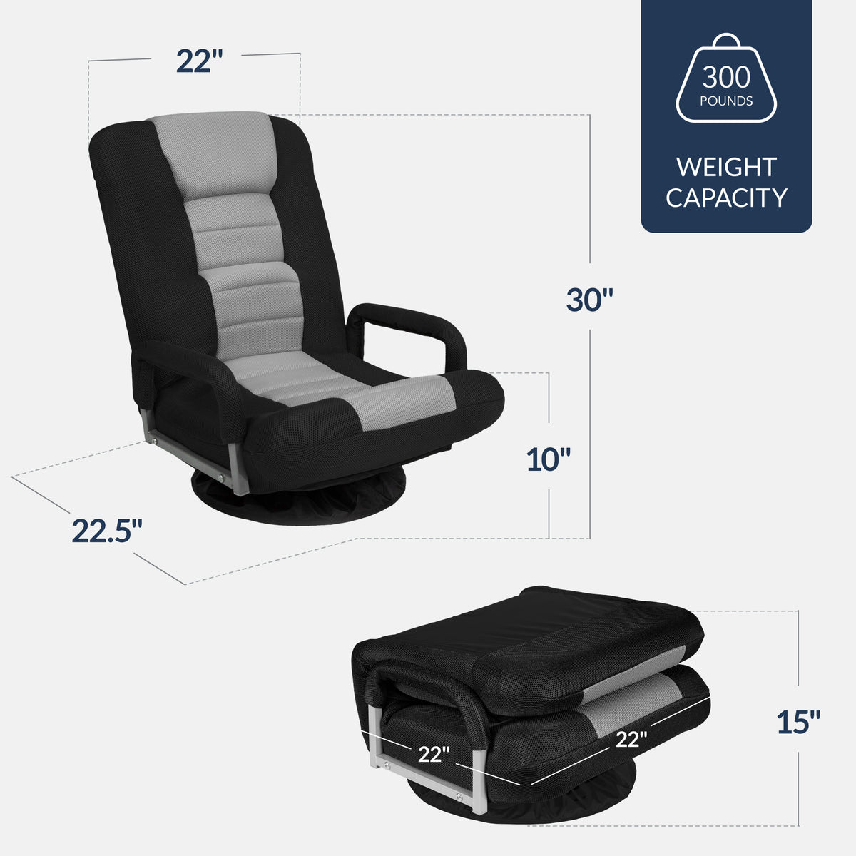 Gaming Floor Chair w/ 360-Degree Swivel, Armrest, Adjustable Backrest