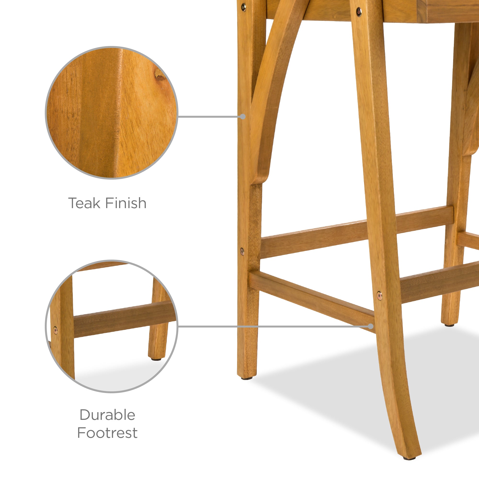 Set of 2 Outdoor Acacia Wood Bar Stools Chairs - Thumbnail 5