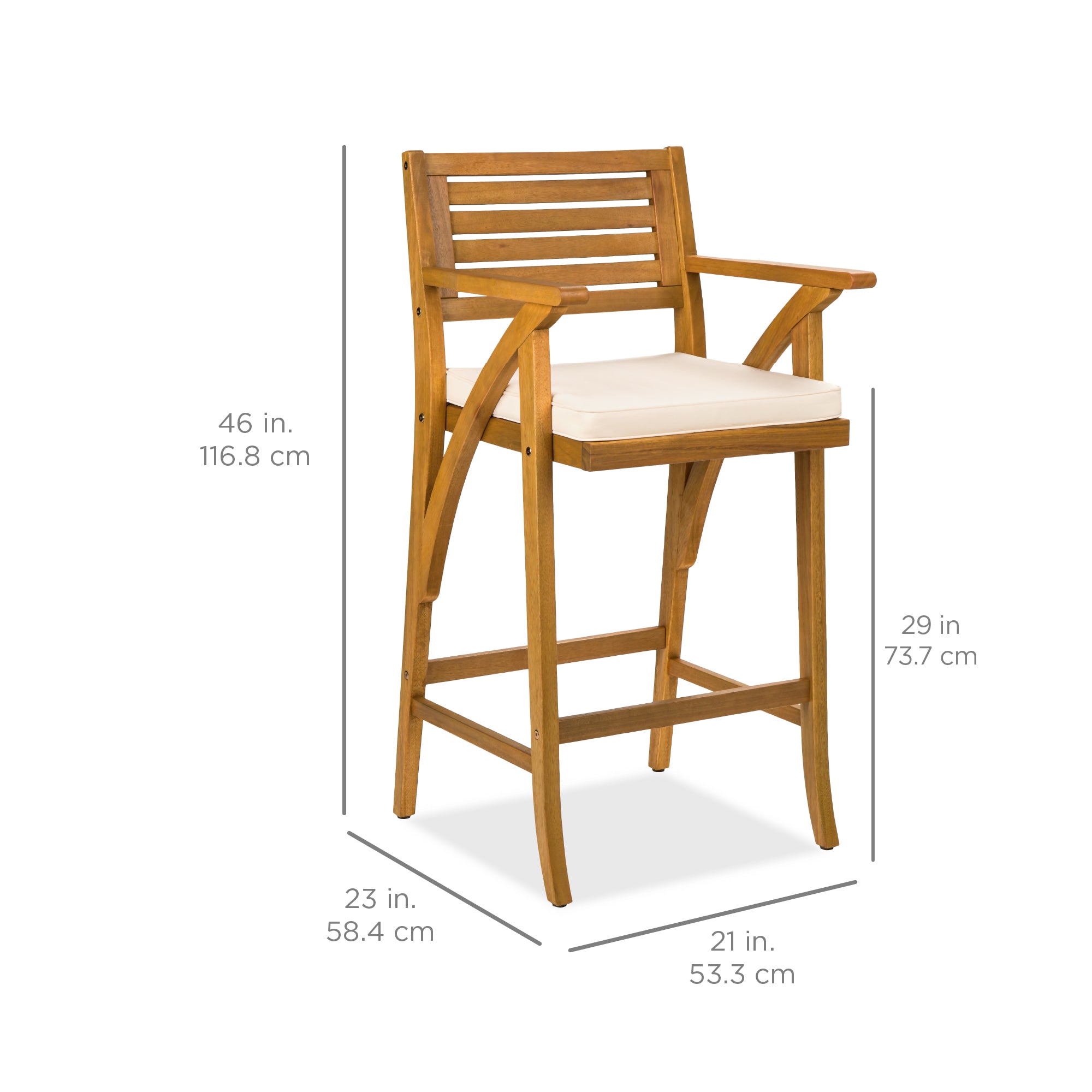 Set of 2 Outdoor Acacia Wood Bar Stools Chairs - Thumbnail 2