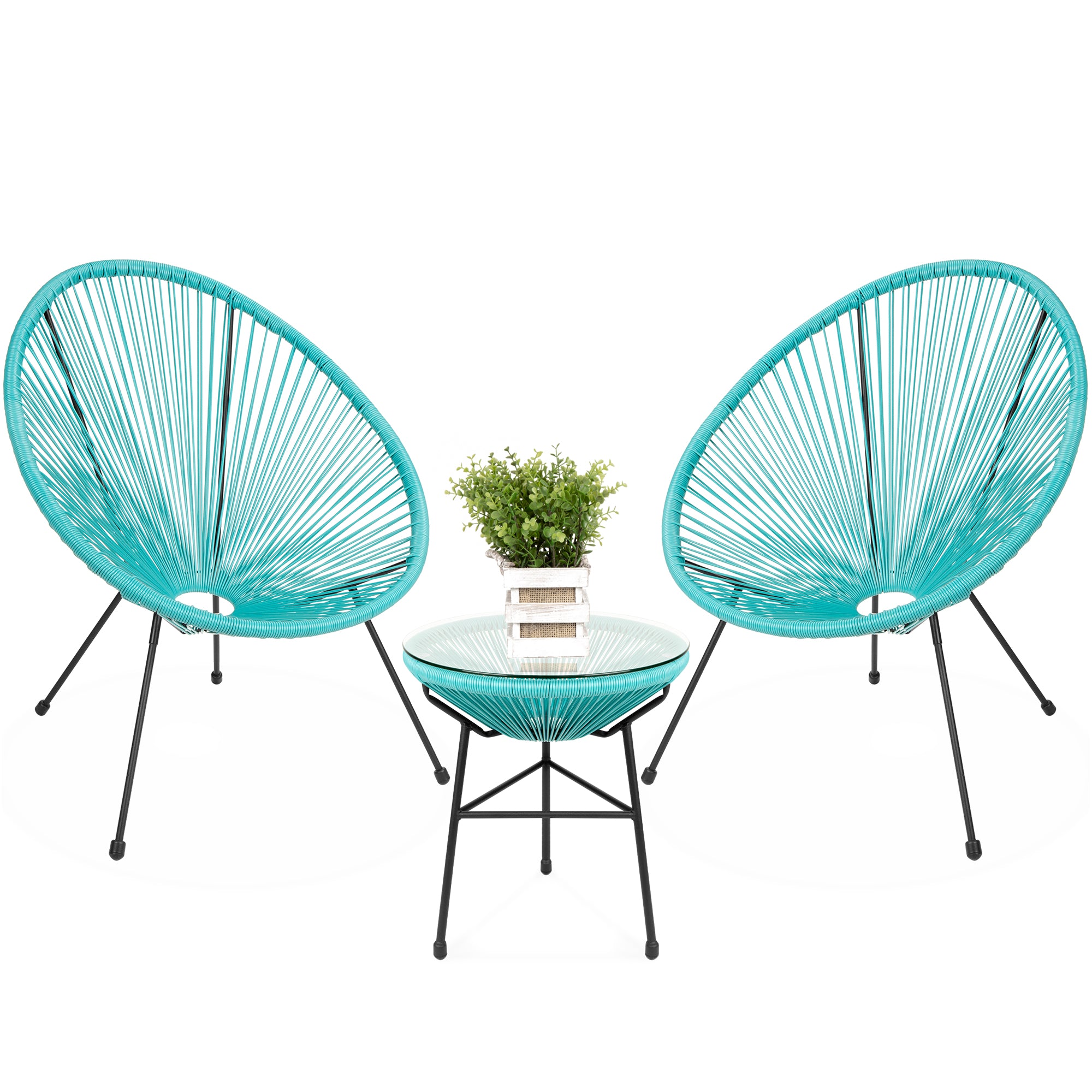 3-Piece All-Weather Patio Acapulco Bistro Set w/ Rope, Glass Top Table