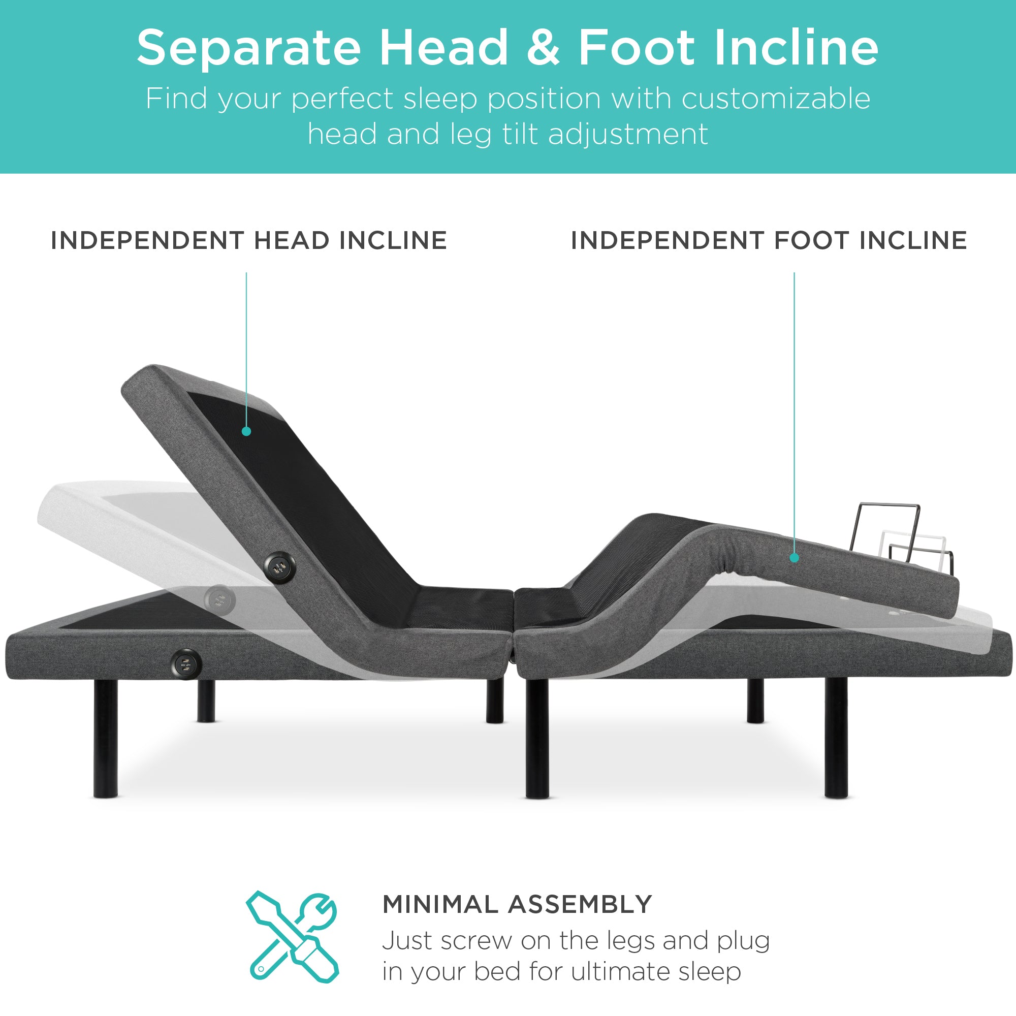Adjustable Bed Base with Massage, Remote, USB Ports - Thumbnail 5