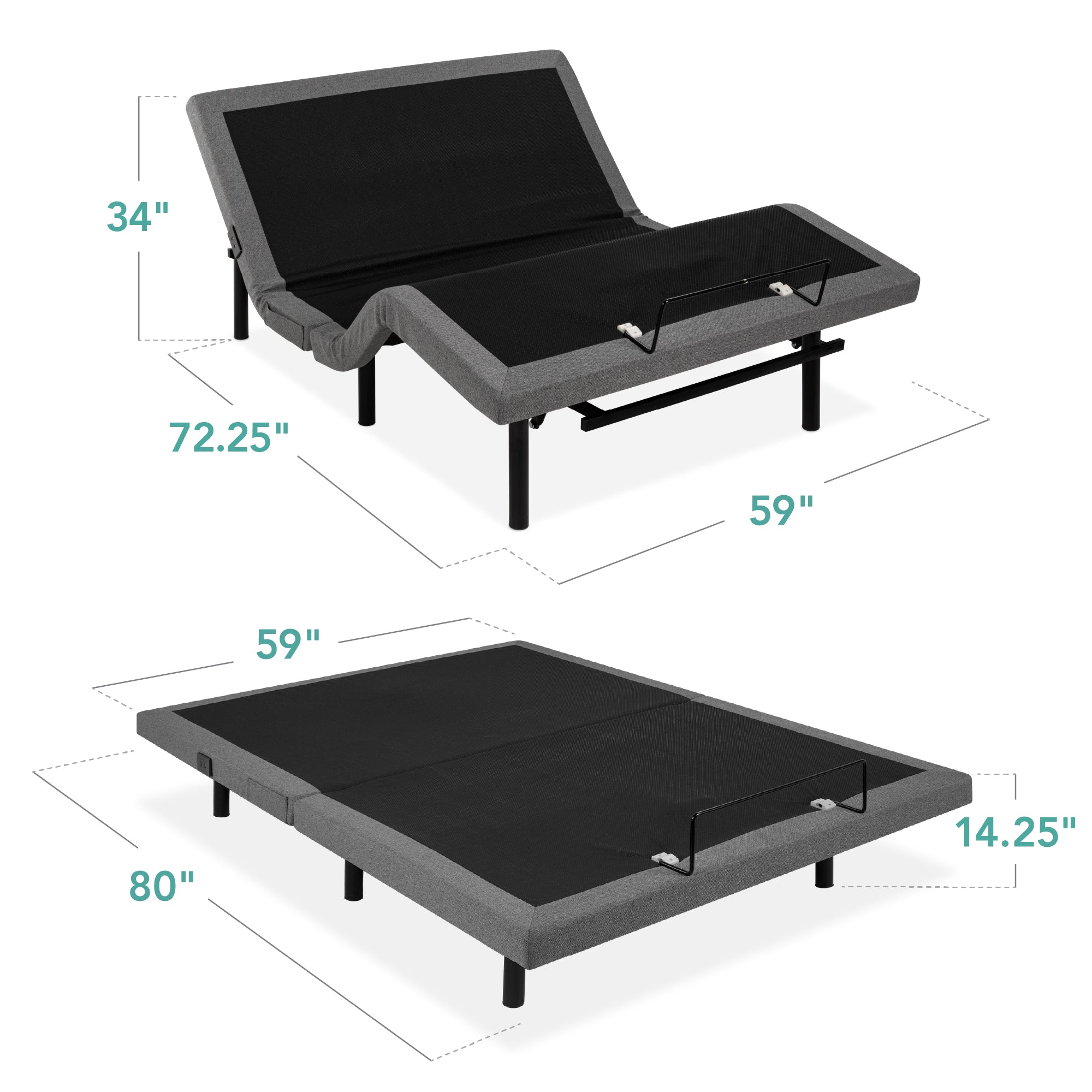 Adjustable Bed Base with Massage, Remote, USB Ports - Thumbnail 4