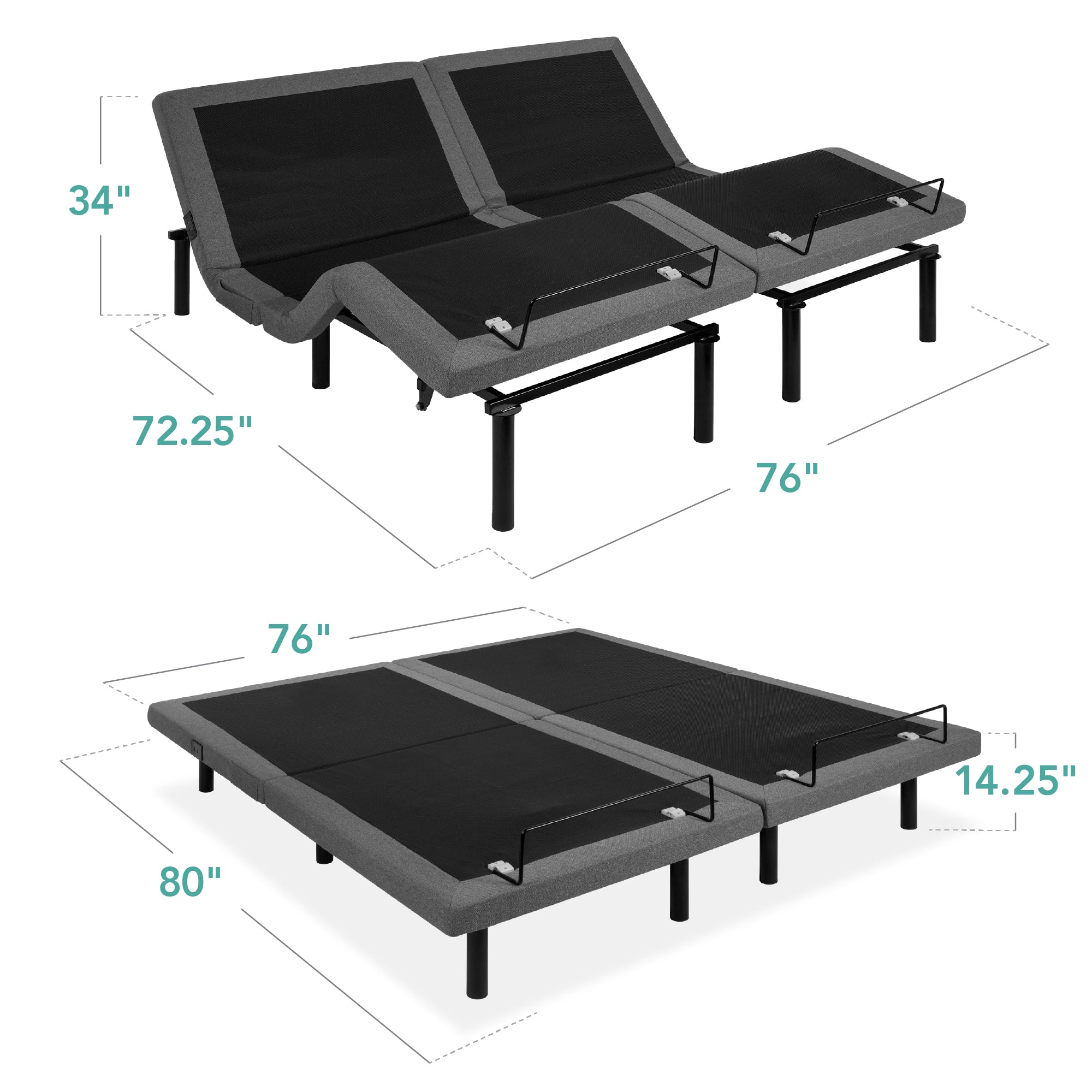 Adjustable Bed Base with Massage, Remote, USB Ports