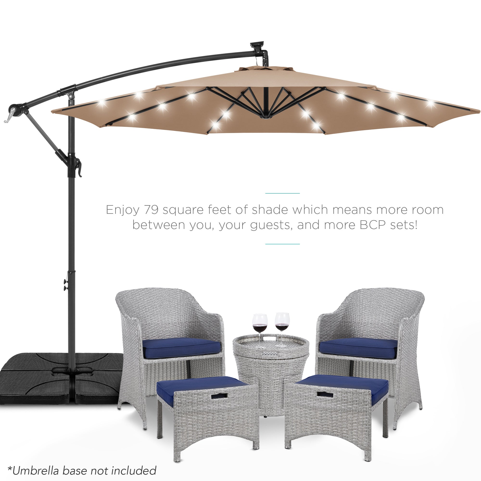 Topeakmart 10 Ft Patio Offset Umbrella With 32 LED Lights & Cross Base Cantilever