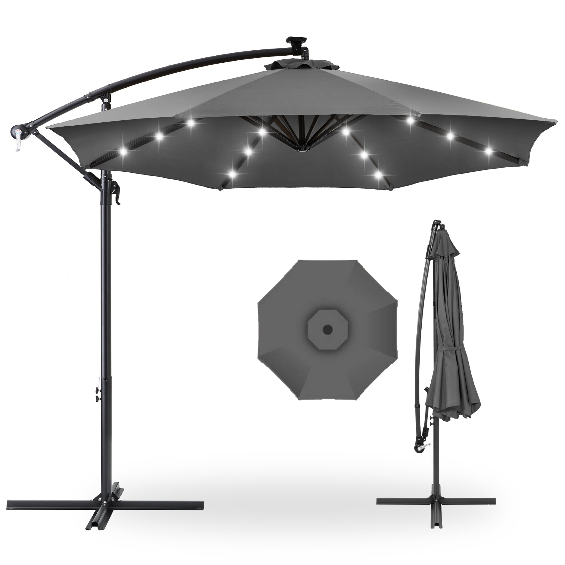 10 offset patio umbrella w solar lights green EliteShade 9ft Solar LED Patio Umbrella – Eurmax