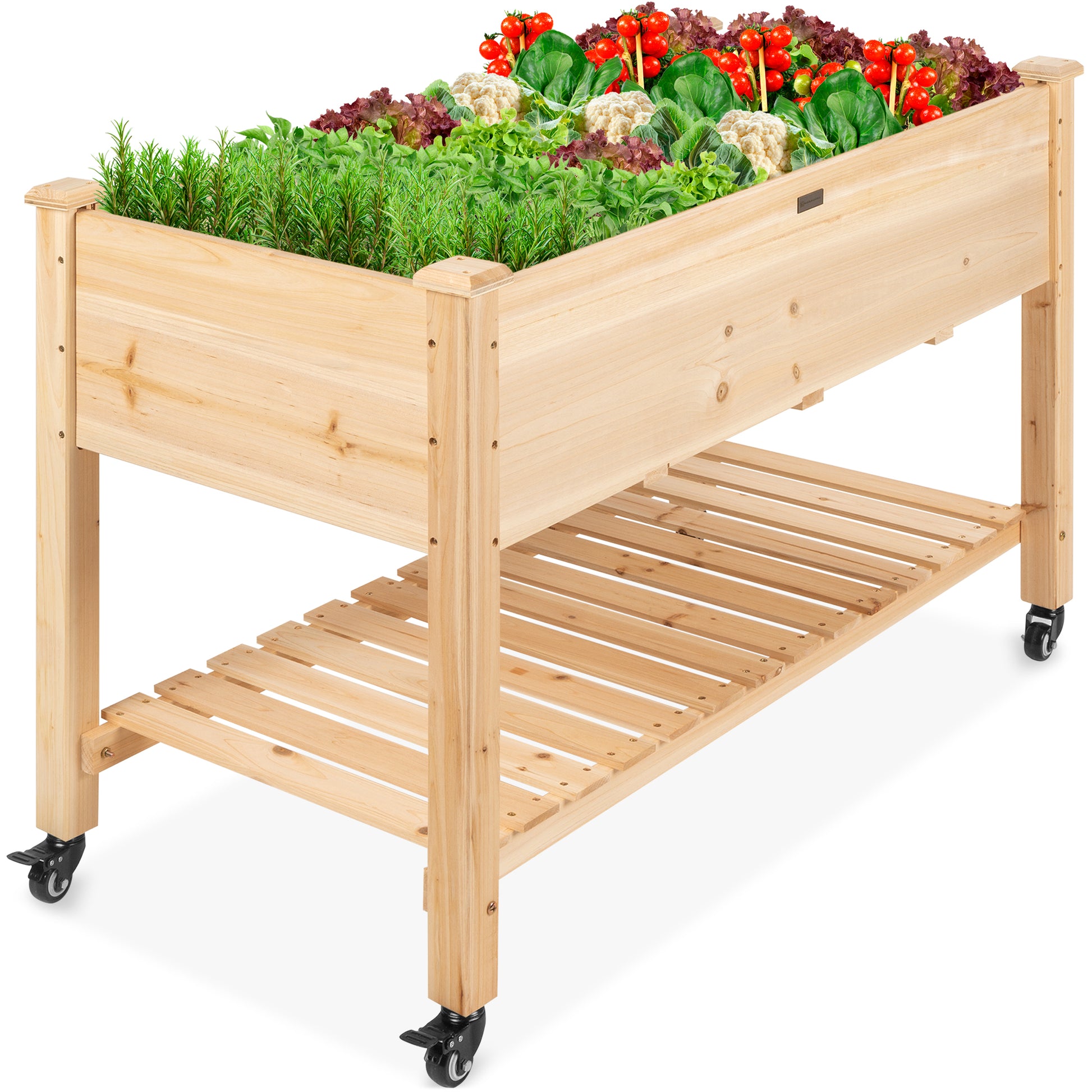 wooden planter rack Best Choice Products 48 in. x 24 in. x 32 in. Wood Raised Garden Bed with Lockable Wheels, Liner, Natural
