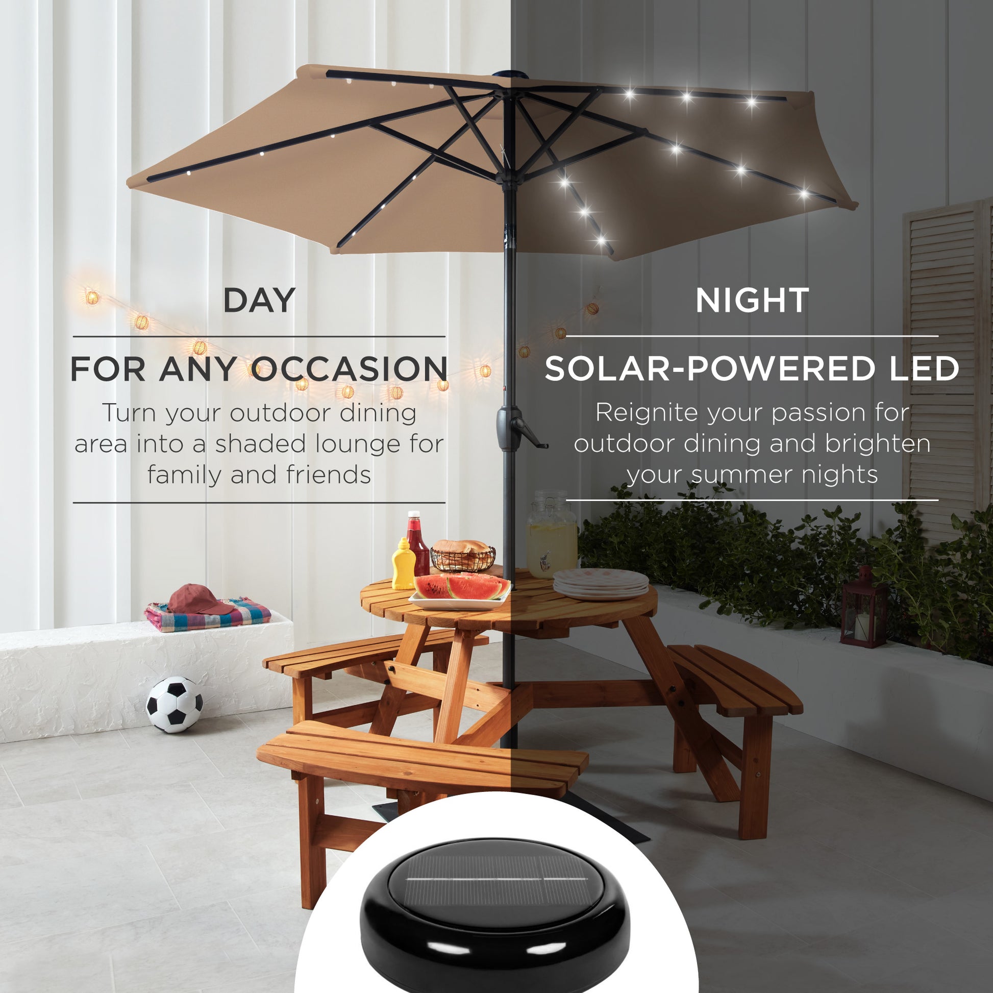 lsolar powered patio light umbrella Best Choice Products 7.5ft Outdoor Solar Patio Umbrella for Deck, Pool w/ Tilt, Crank, LED Lights