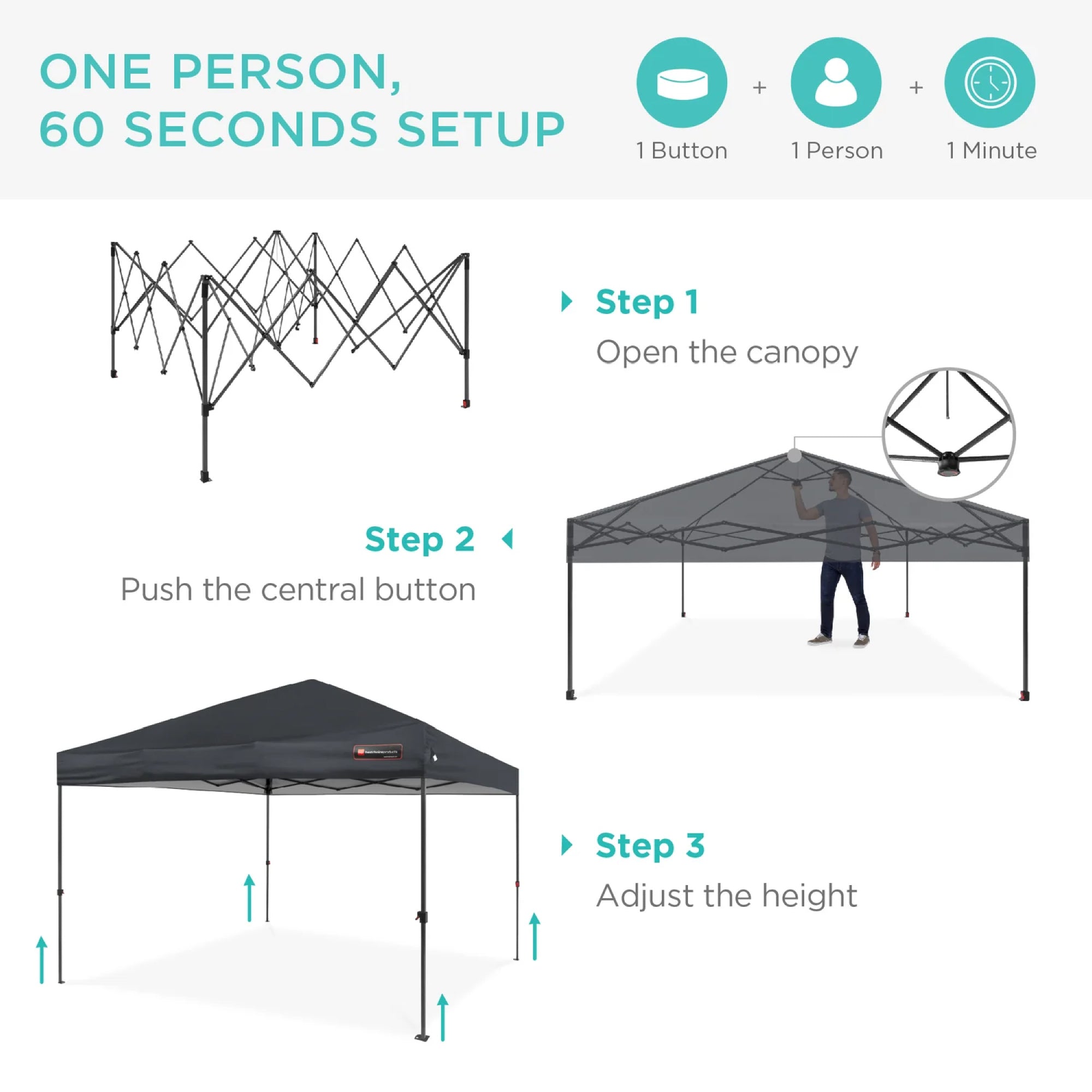 One-Person Setup Instant Pop Up Canopy w/ Case, 4 Weight Bags