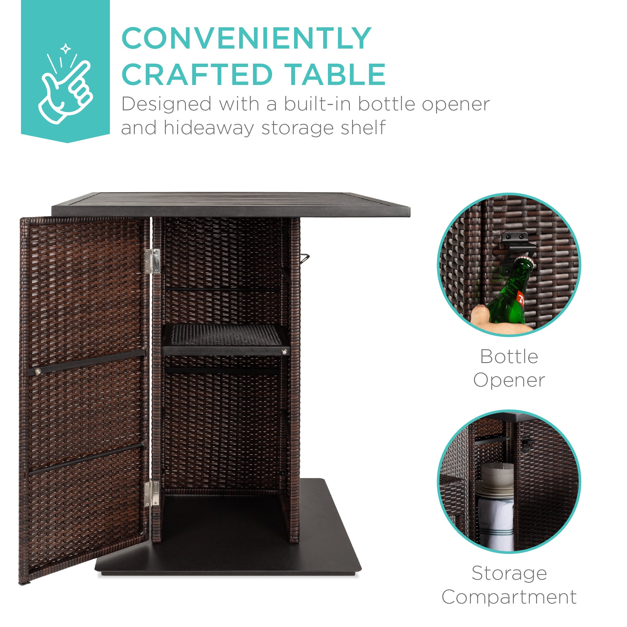 5-Piece Wicker Bar Set w/ 4 Stools, Built-In Bottle Opener, Hidden