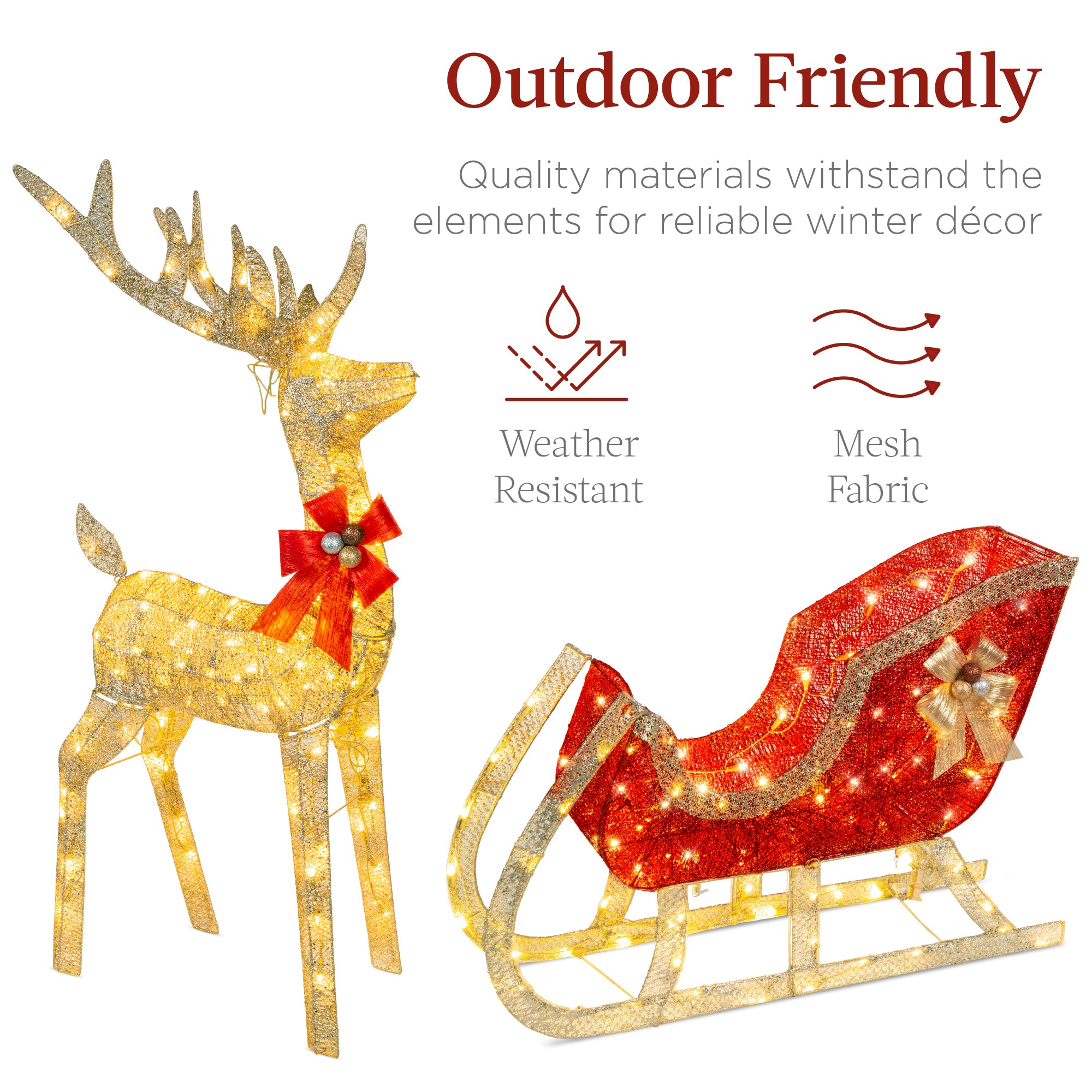 Lighted Christmas Reindeer & Sleigh Outdoor Decor Set w/ LED Lights