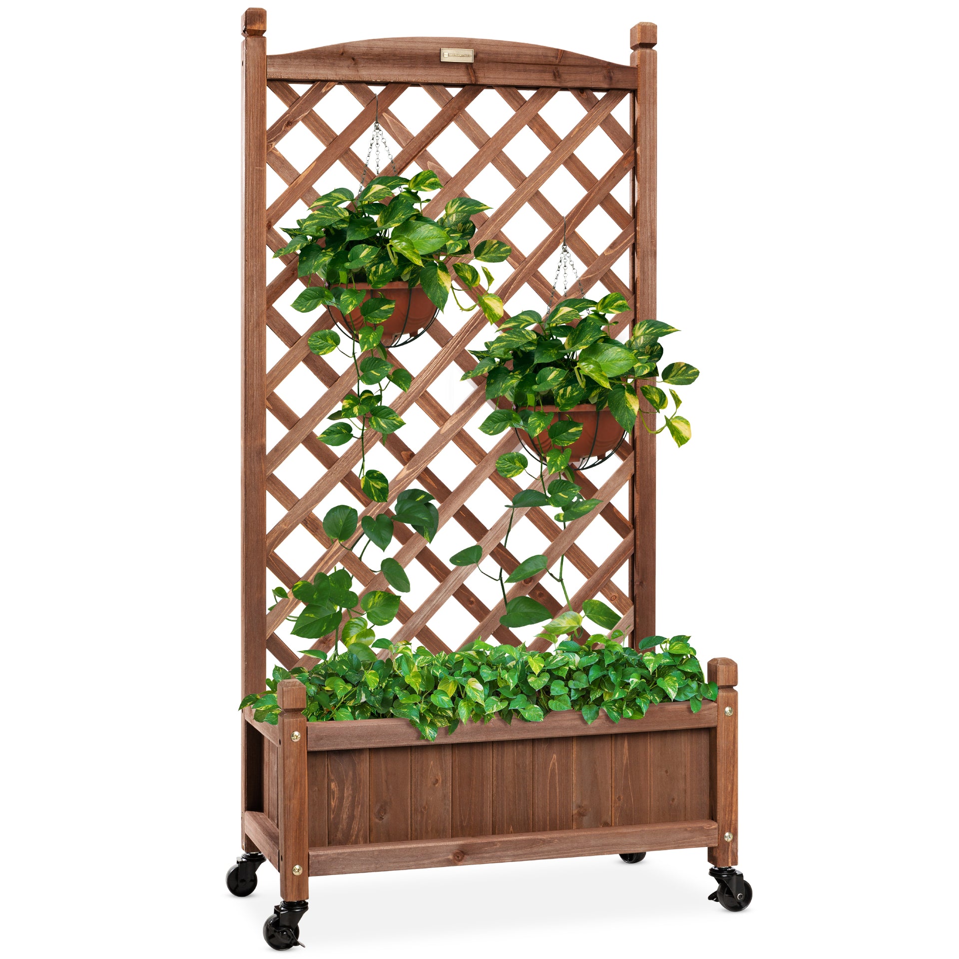 rolling trellis planter box Wood Planter Box & Lattice Trellis w/ Drainage, Optional Wheels – Best  Choice Products