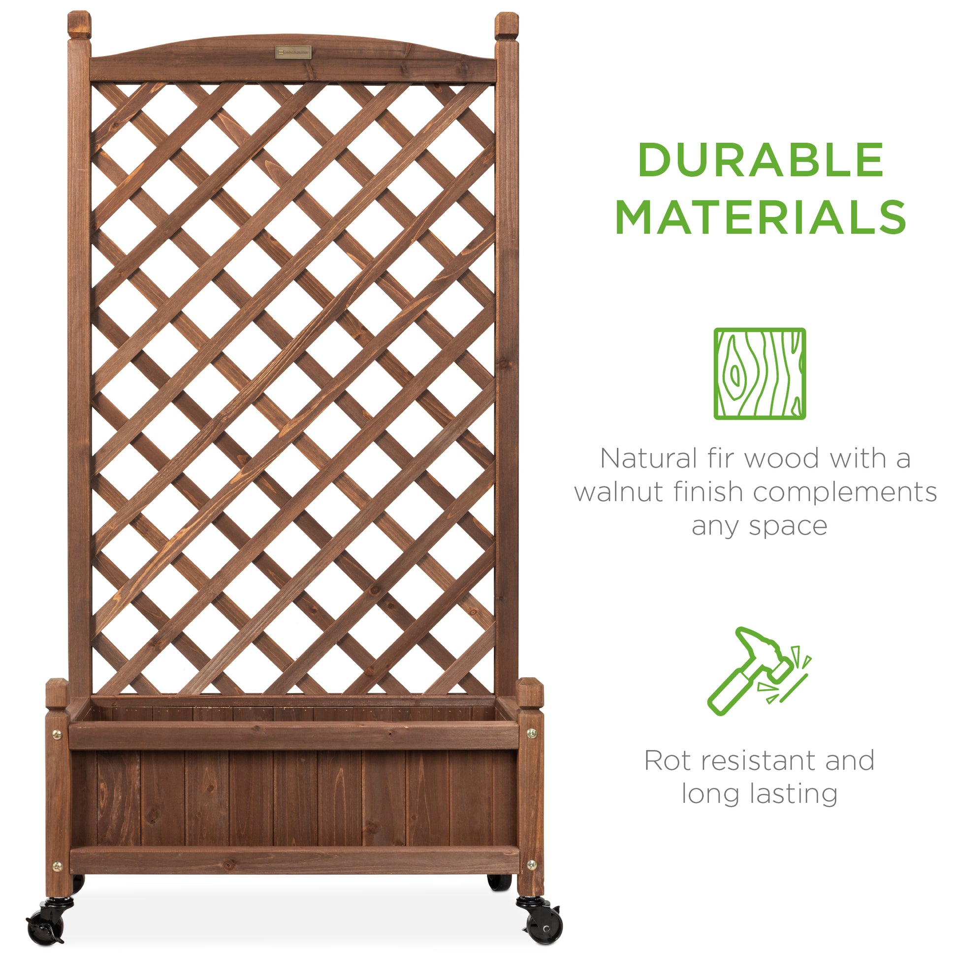 solid wood planter box with trellis weather-resistant outdoor Wood Planter Box & Lattice Trellis w/ Drainage, Optional Wheels 48in