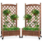 Set of 2 Wood Planter Box & Lattice Trellis w/ Optional Wheels - 48in
