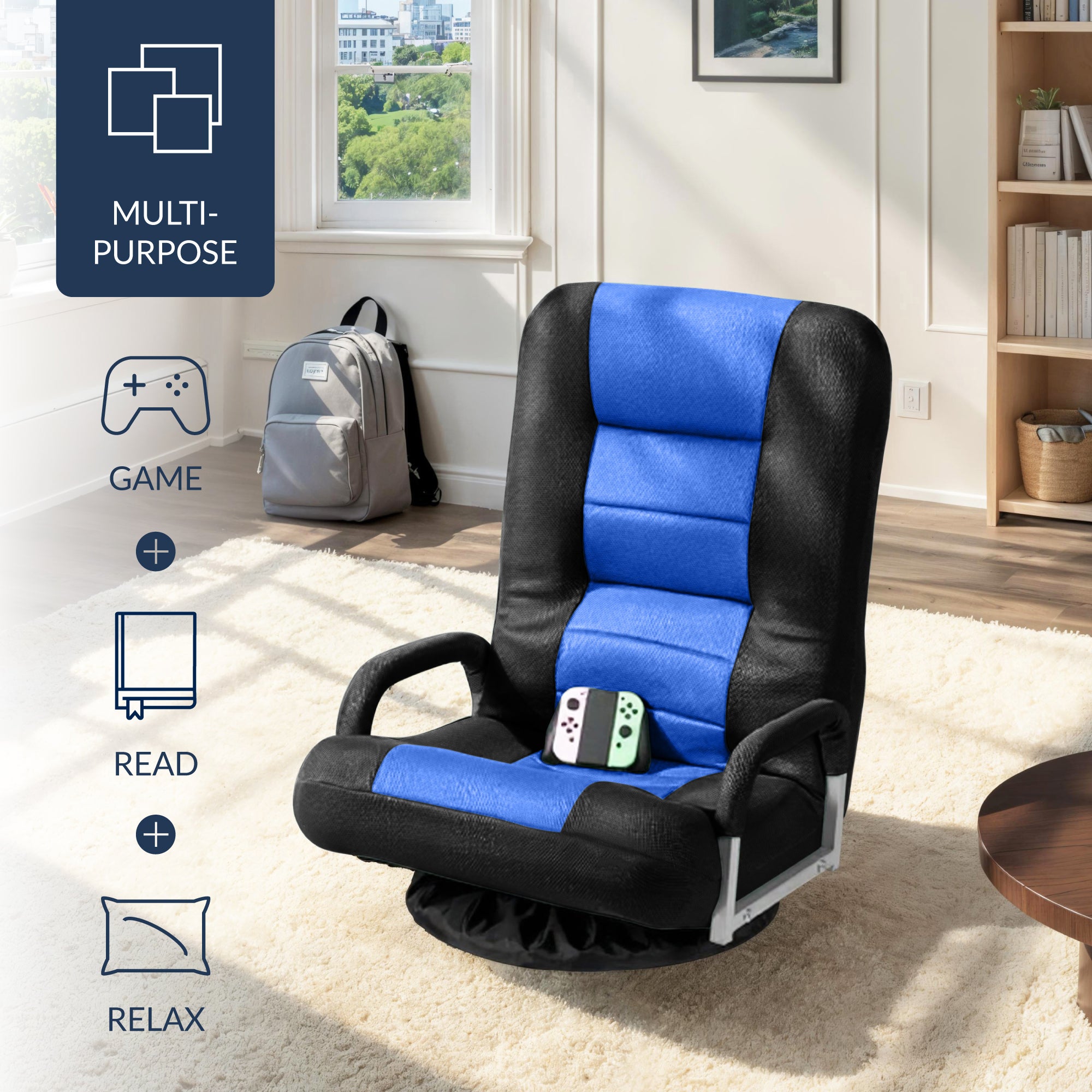 Gaming Floor Chair w/ 360-Degree Swivel, Armrest, Adjustable