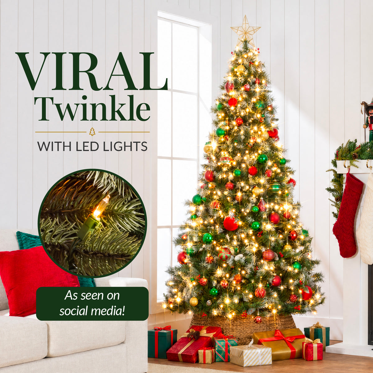 Christmas Tree PreLit Twinkling Lights Pre-Decorated Artificial Frosted Pine