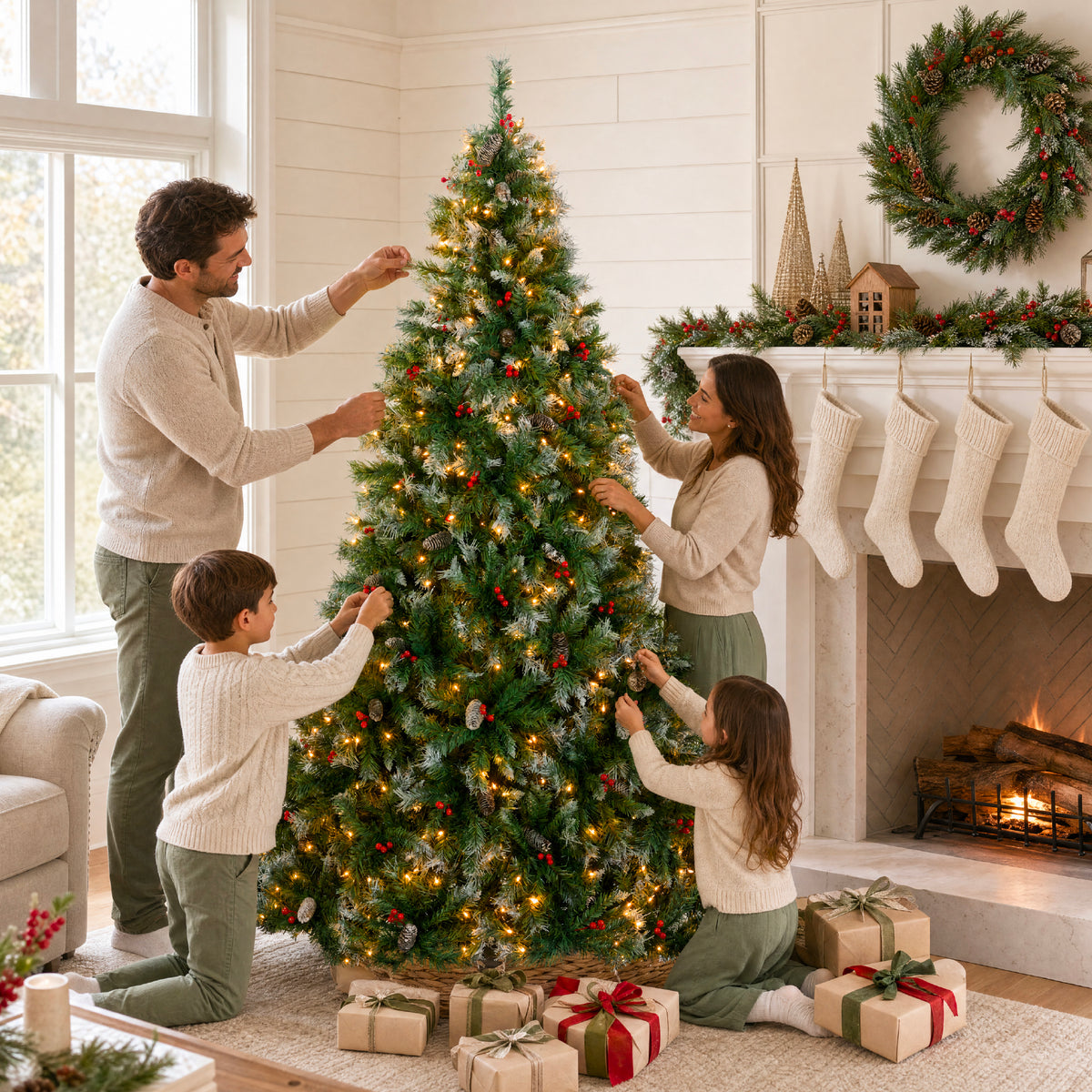 Christmas Tree PreLit Twinkling Lights Pre-Decorated Artificial Frosted Pine