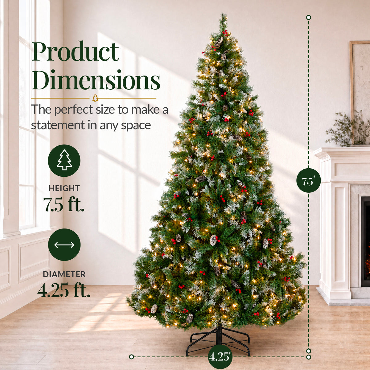 Christmas Tree PreLit Twinkling Lights Pre-Decorated Artificial Frosted Pine