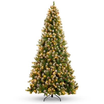 Best Choice Products 6ft Pre-Lit Pre-Decorated Pine Hinged Artificial Christmas Tree w/ 818 Flocked Frosted Tips, 58 Pine Cones, 58 Berries, 250