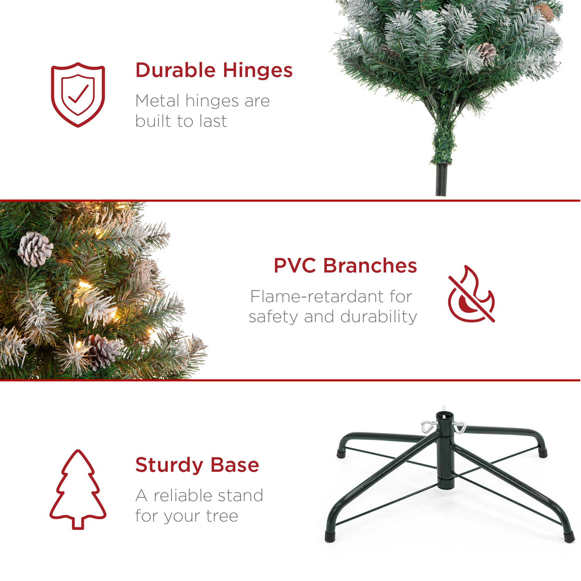 Pre-Decorated Christmas Tree w/ Pinecones, Flocked Branch Tips