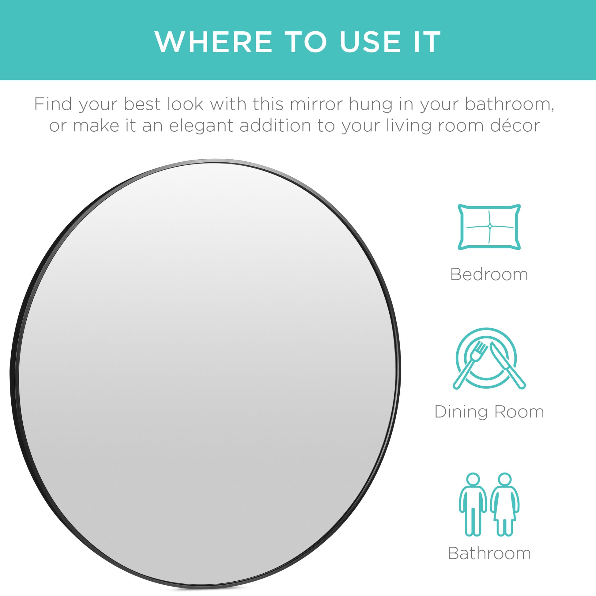 Framed Round Bathroom Vanity Wall Mirror w/ Anti-Blast Film - 36in