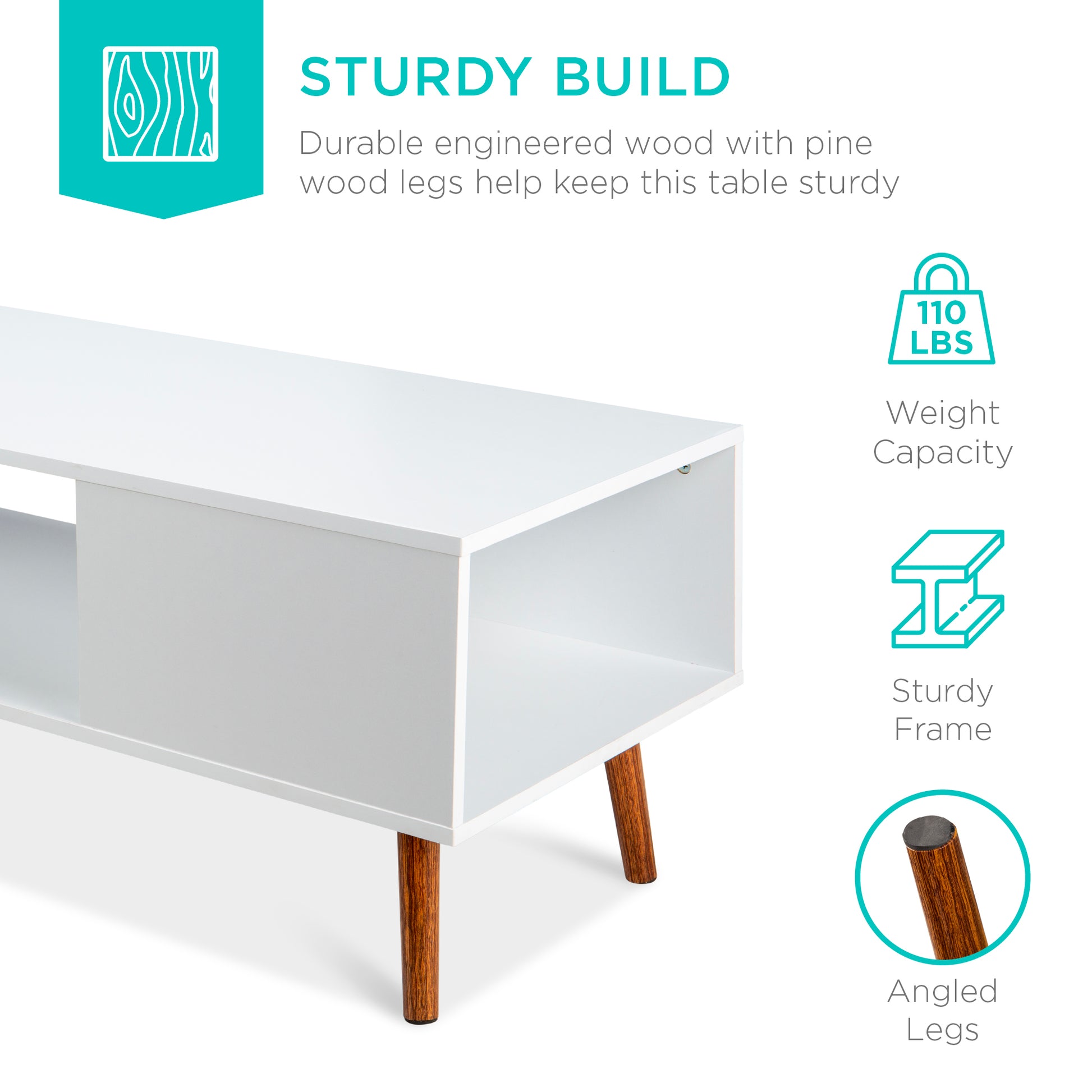 Wooden Mid-Century Modern Coffee Accent Table w/ Open Storage Shelf