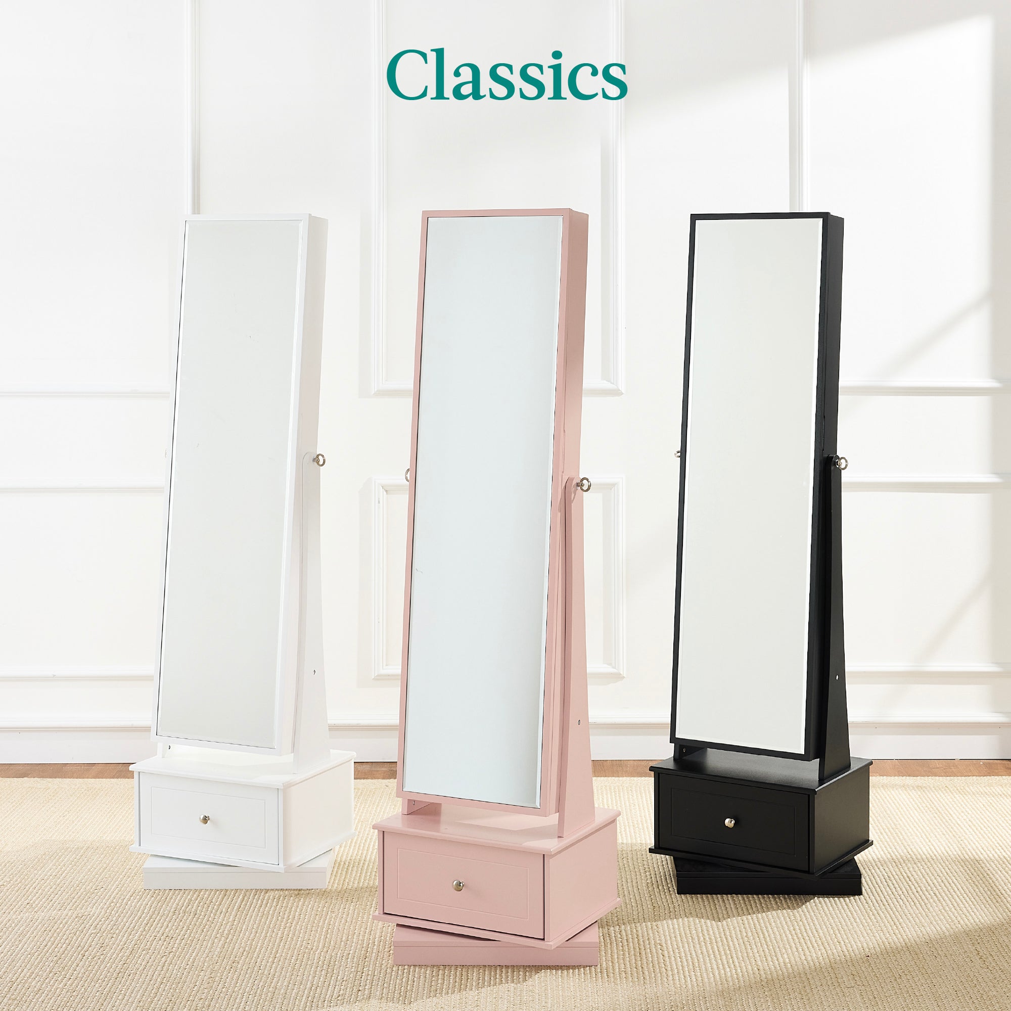 360 Swivel Mirrored Jewelry Cabinet Armoire w/ LED Lights - Thumbnail 4