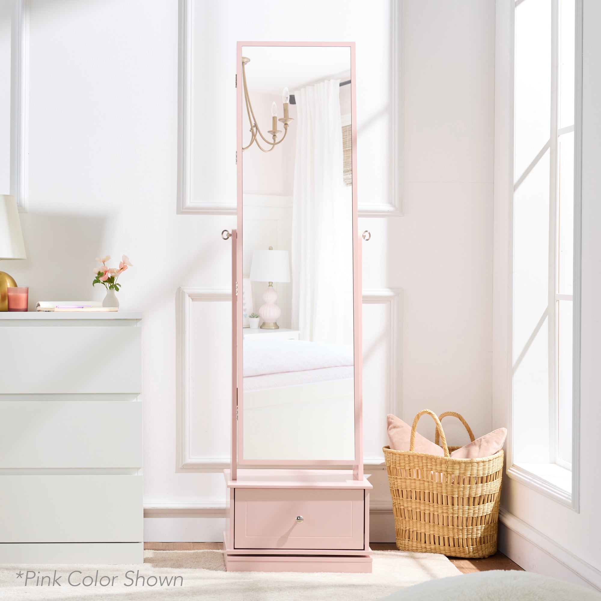 360 Swivel Mirrored Jewelry Cabinet Armoire - Thumbnail 4